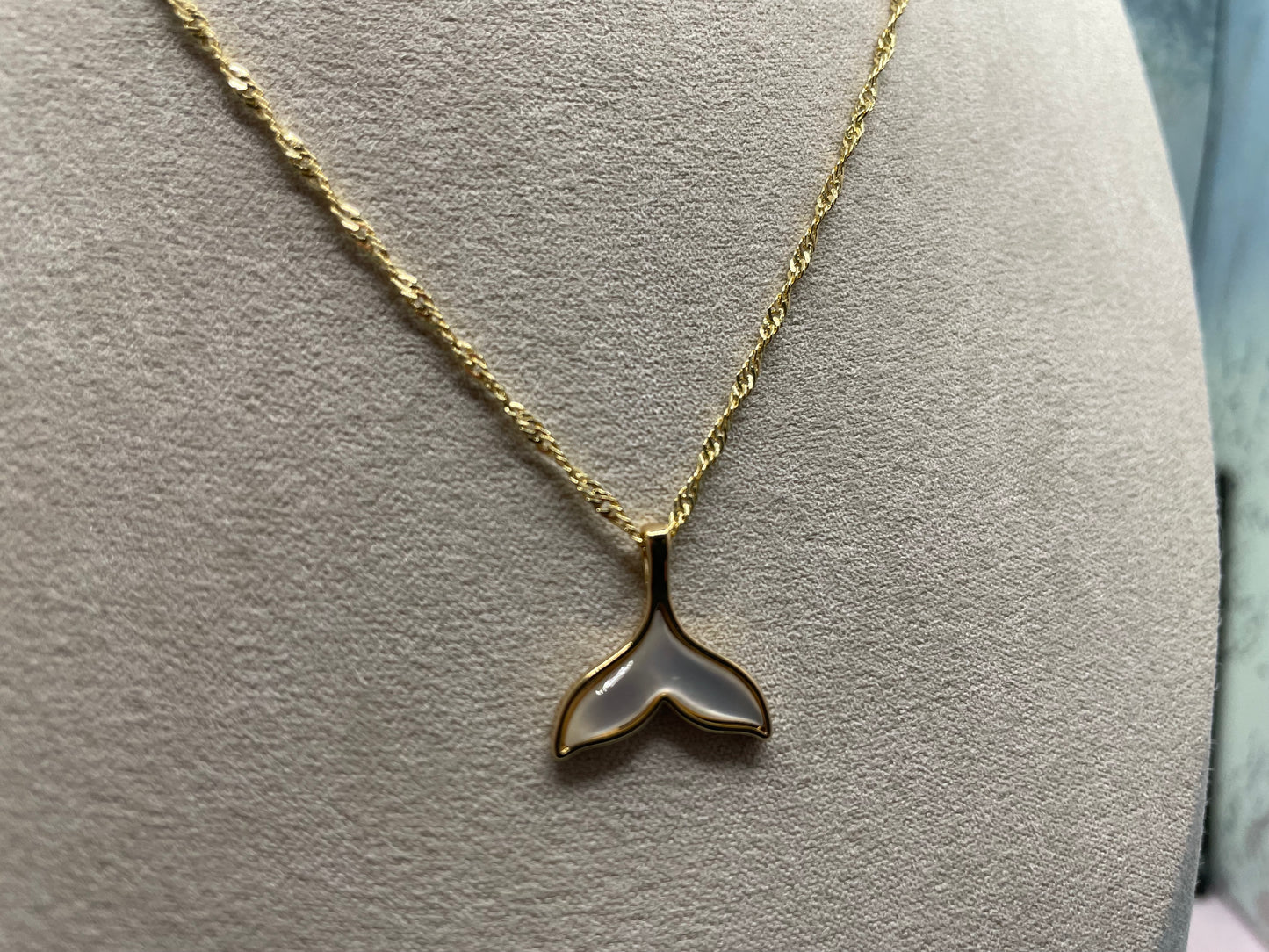 Shell Whale Tail Pendant 20'' Gold Plated Chain- NICKEL FREE