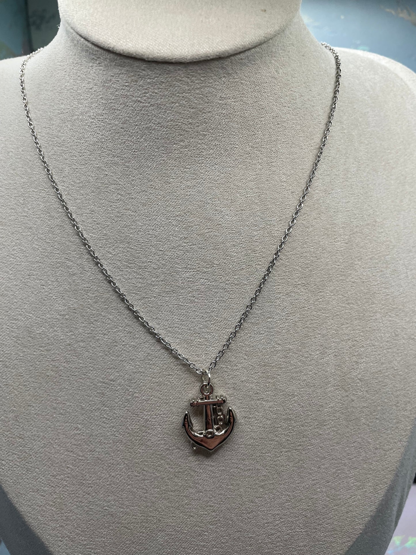 Silver Anchor Necklace - 22'' chain STAINLESS STEEL