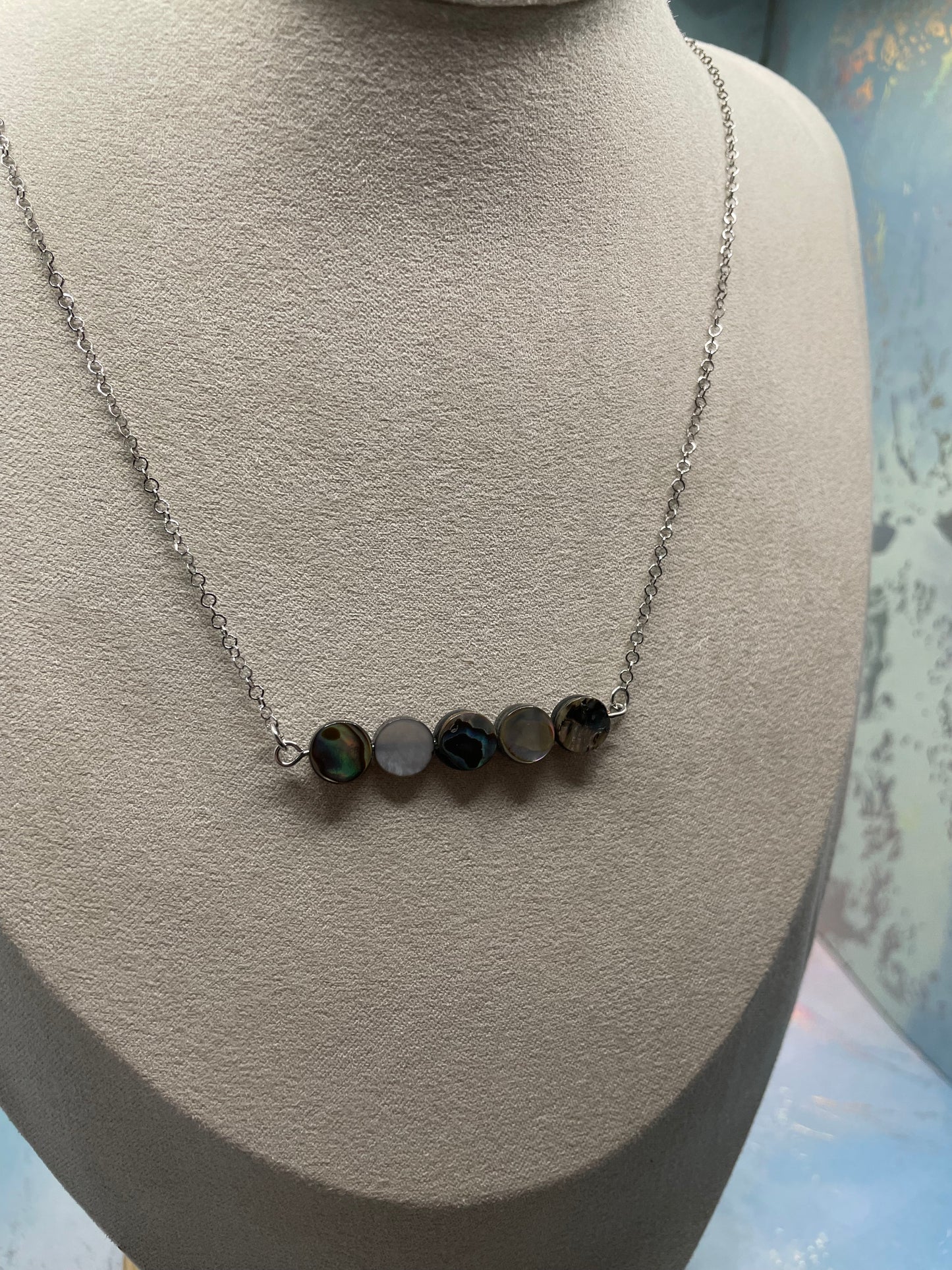Dark Shell Silver Necklace 18''-STAINLESS STEEL