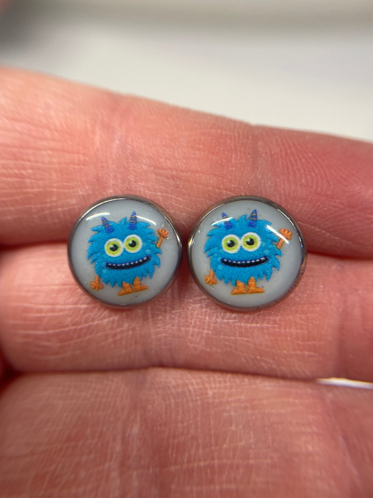 Bouton d'oreille monstre bleu-Acier Inoxydable