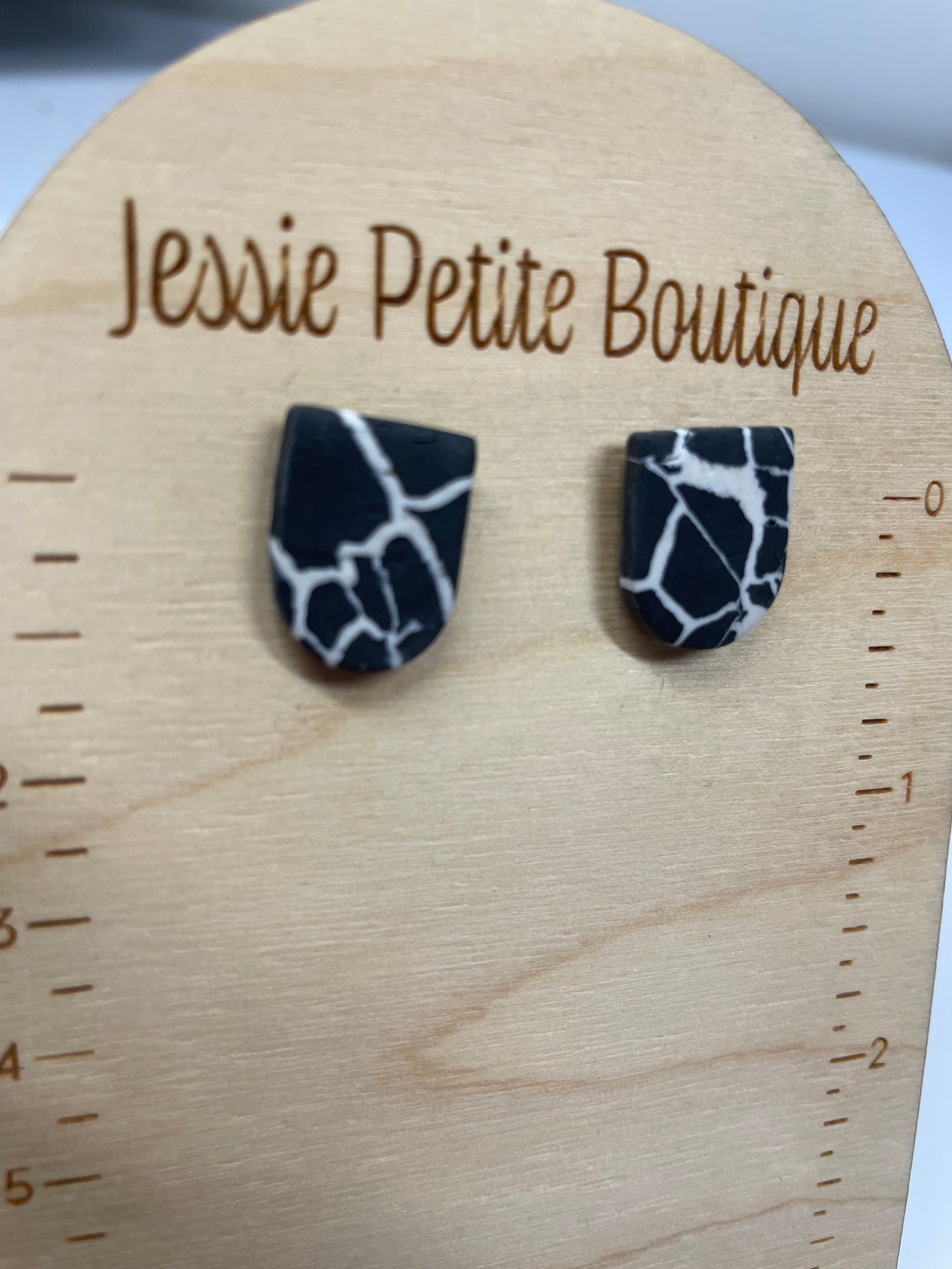Bouton d'oreille Marbre Noir+Blanc-Sans Nickel