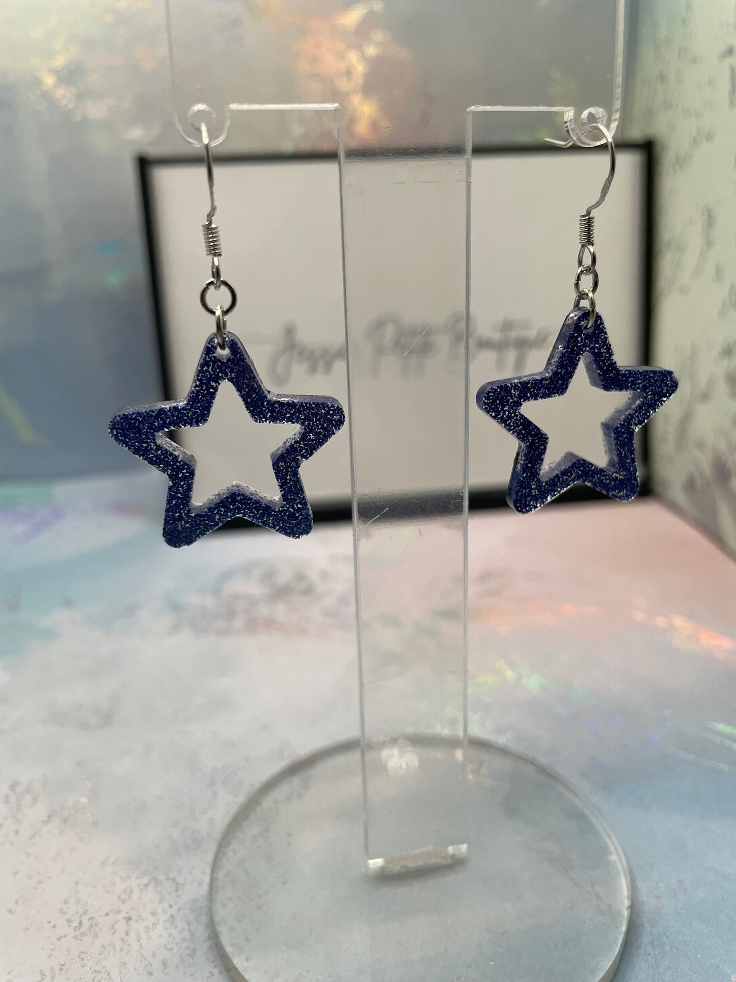 Boucles d'oreilles étoiles bleues scintillantes