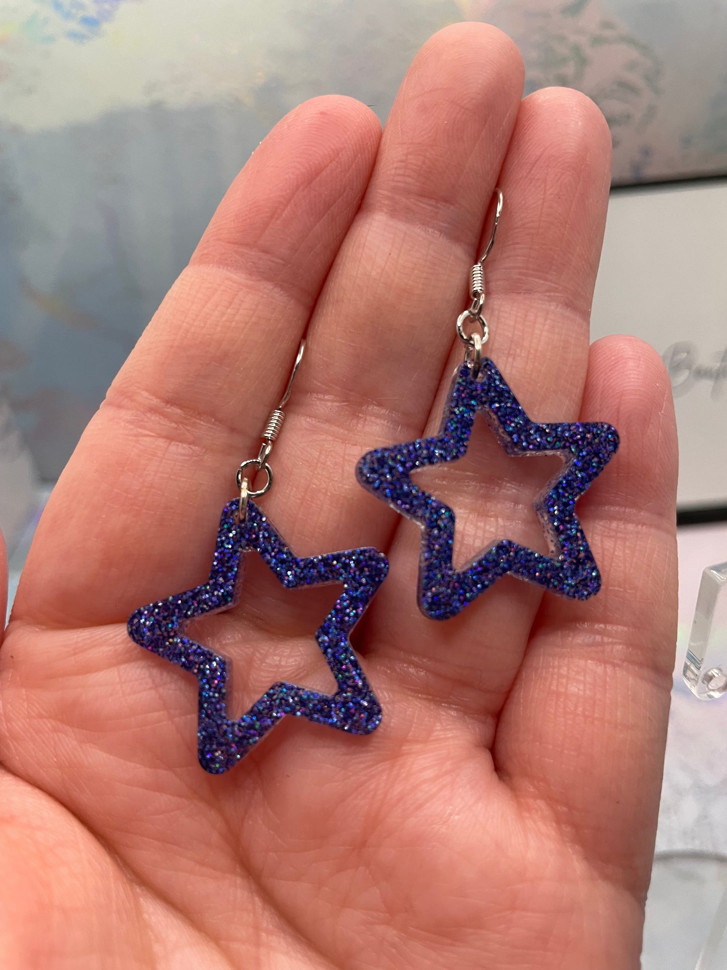 Boucles d'oreilles étoiles bleues scintillantes