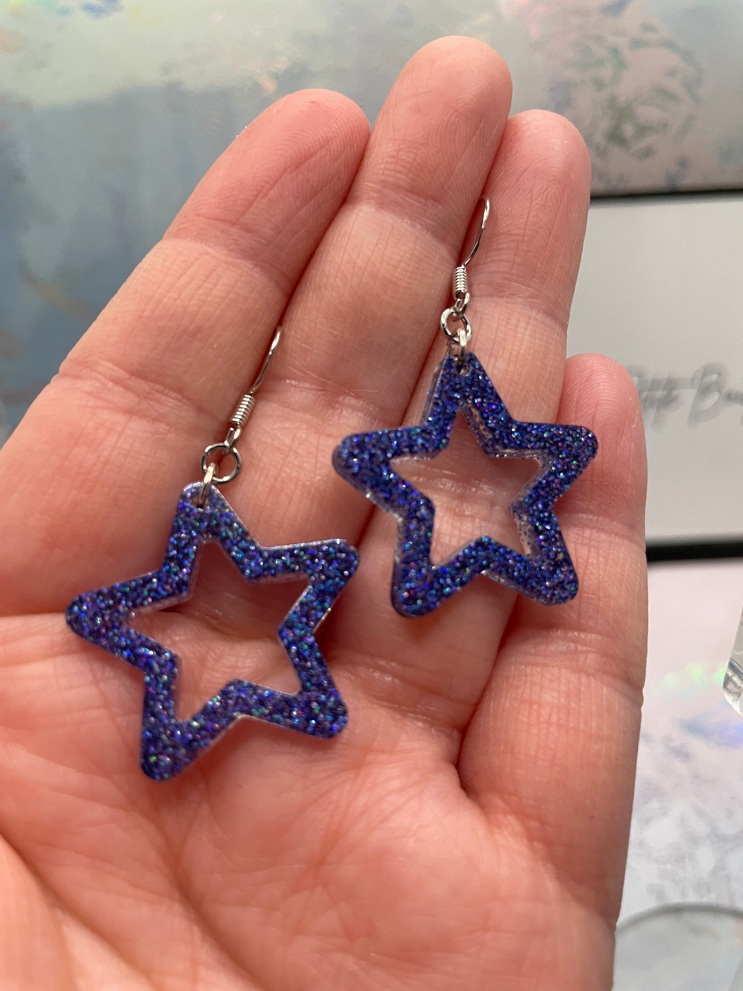 Boucles d'oreilles étoiles bleues scintillantes