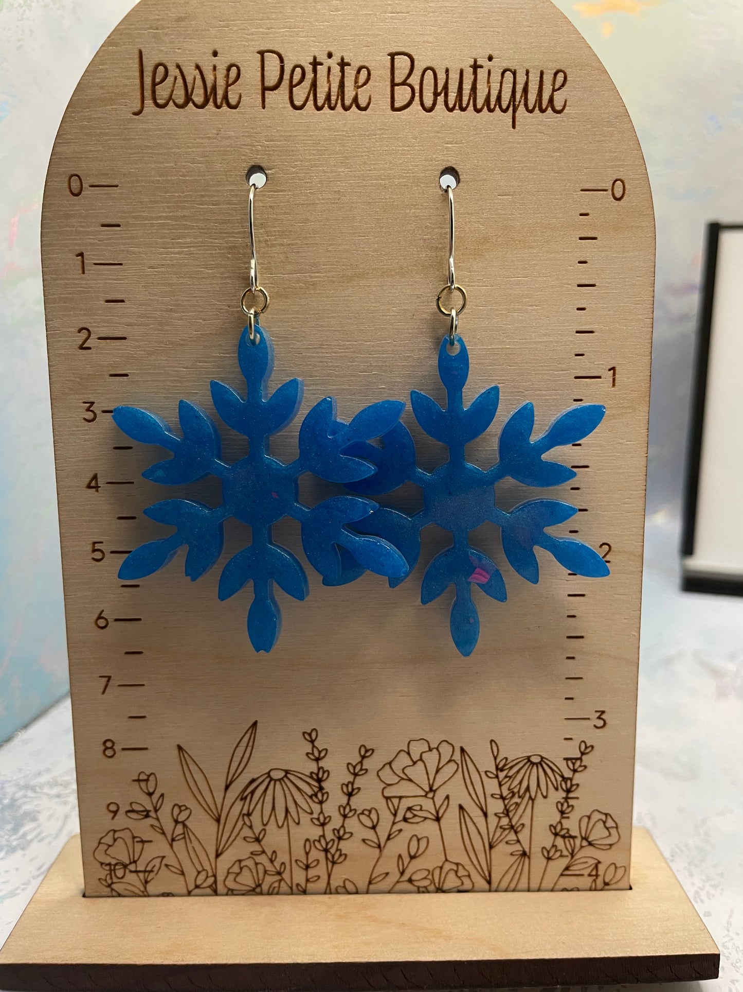 Blue Snowflake Dangle Earrings-STAINLESS STEEL