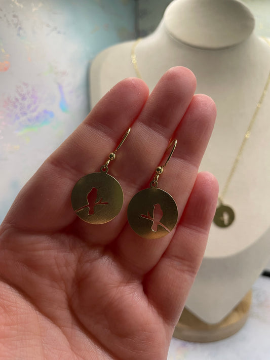 Gold Sparrow on a Branch SET-NICKEL FREE+GOLD PLATED
