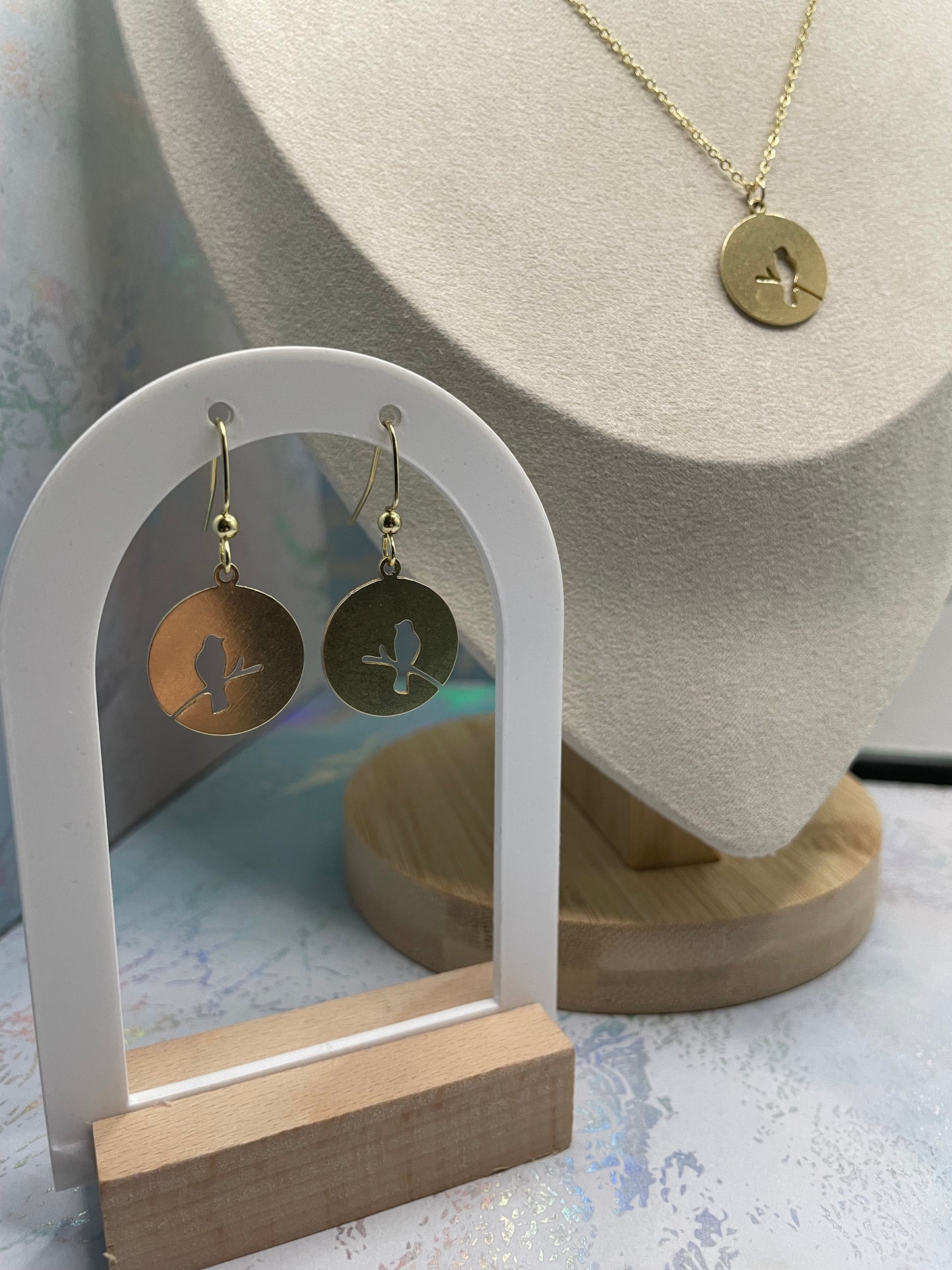 Gold Sparrow on a Branch SET-NICKEL FREE+GOLD PLATED