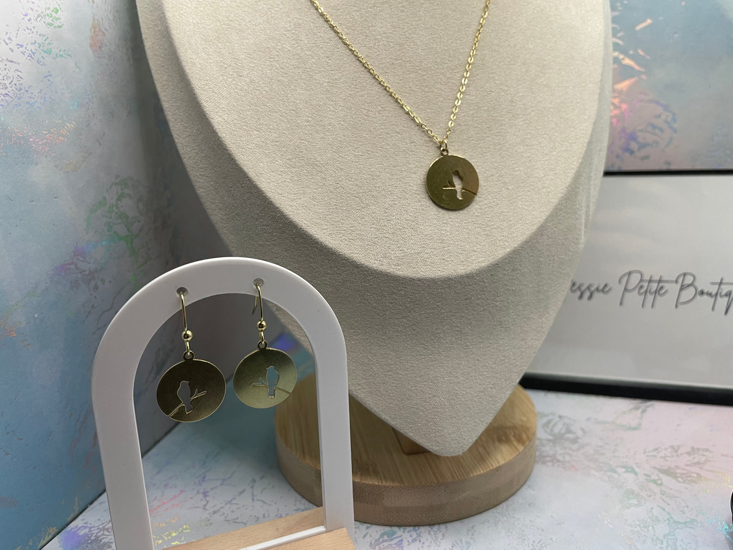 Gold Sparrow on a Branch SET-NICKEL FREE+GOLD PLATED
