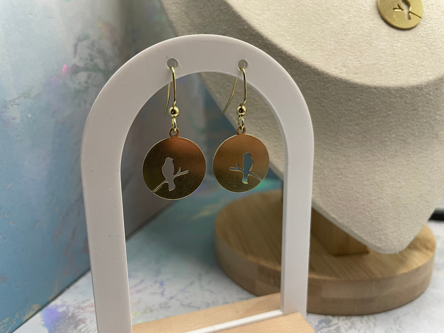 Gold Sparrow on a Branch SET-NICKEL FREE+GOLD PLATED