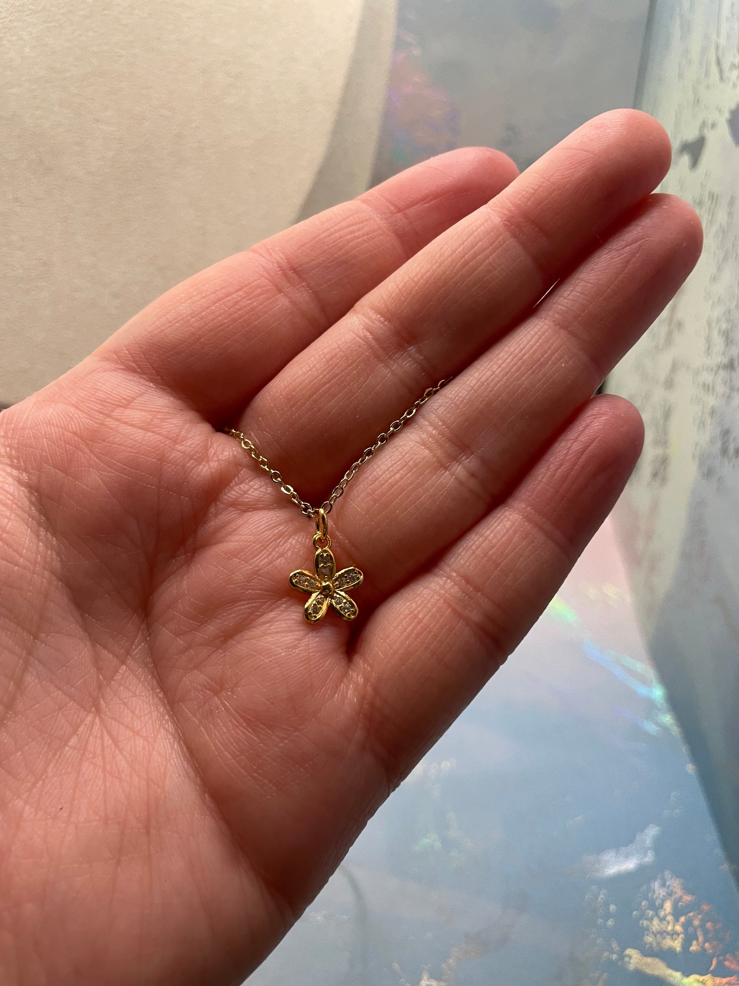 Gold Flower Charm Pendant- NICKEL FREE+GOLD PLATED