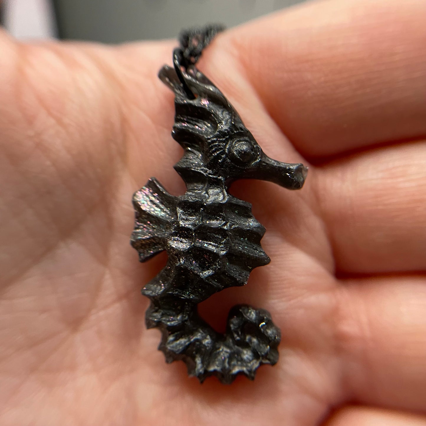 Black Seahorse Necklace-22'' Black Chain