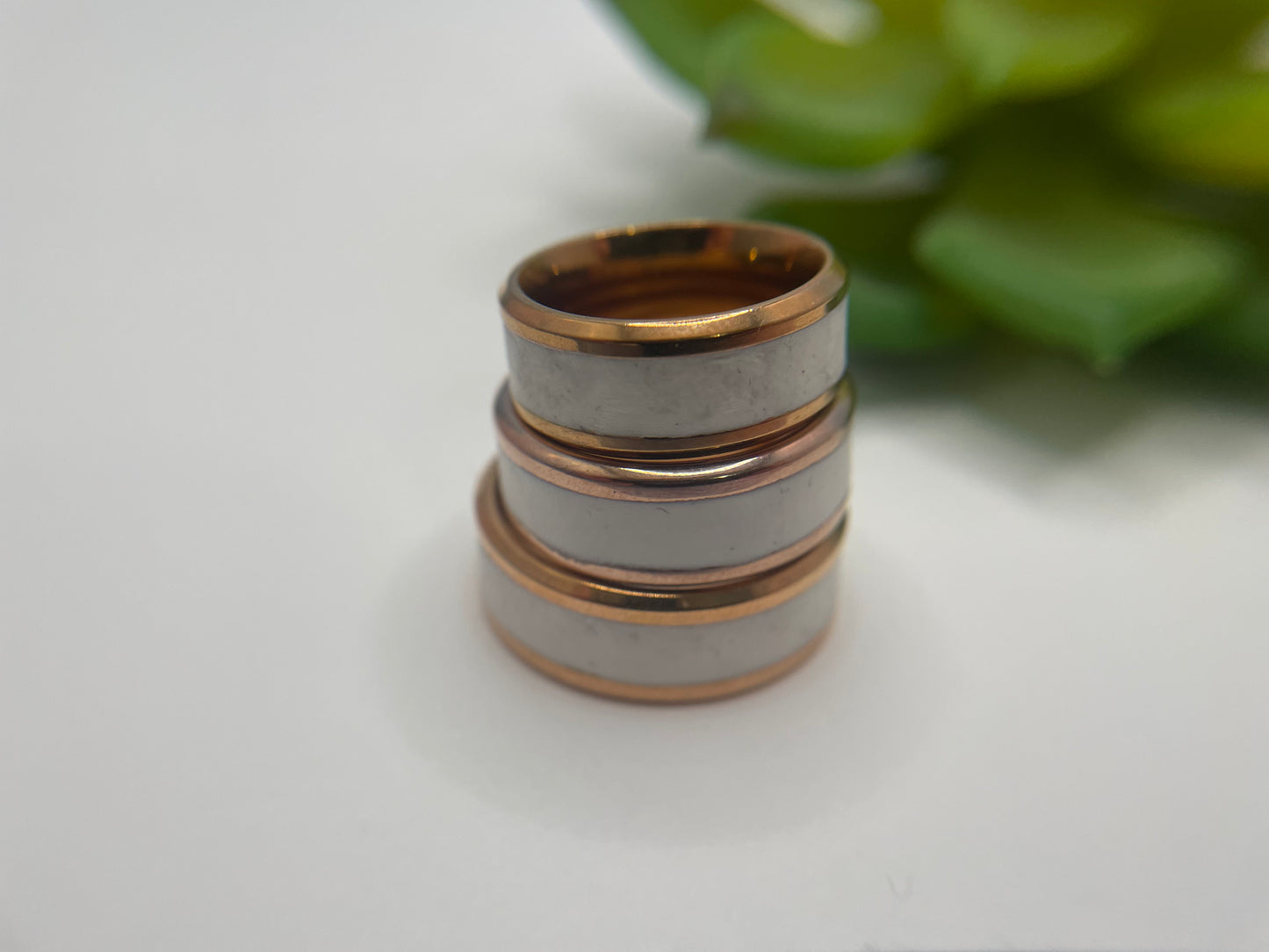 Stainless Steel Ring with White Polymer Clay Inlay – Rose Gold Finish