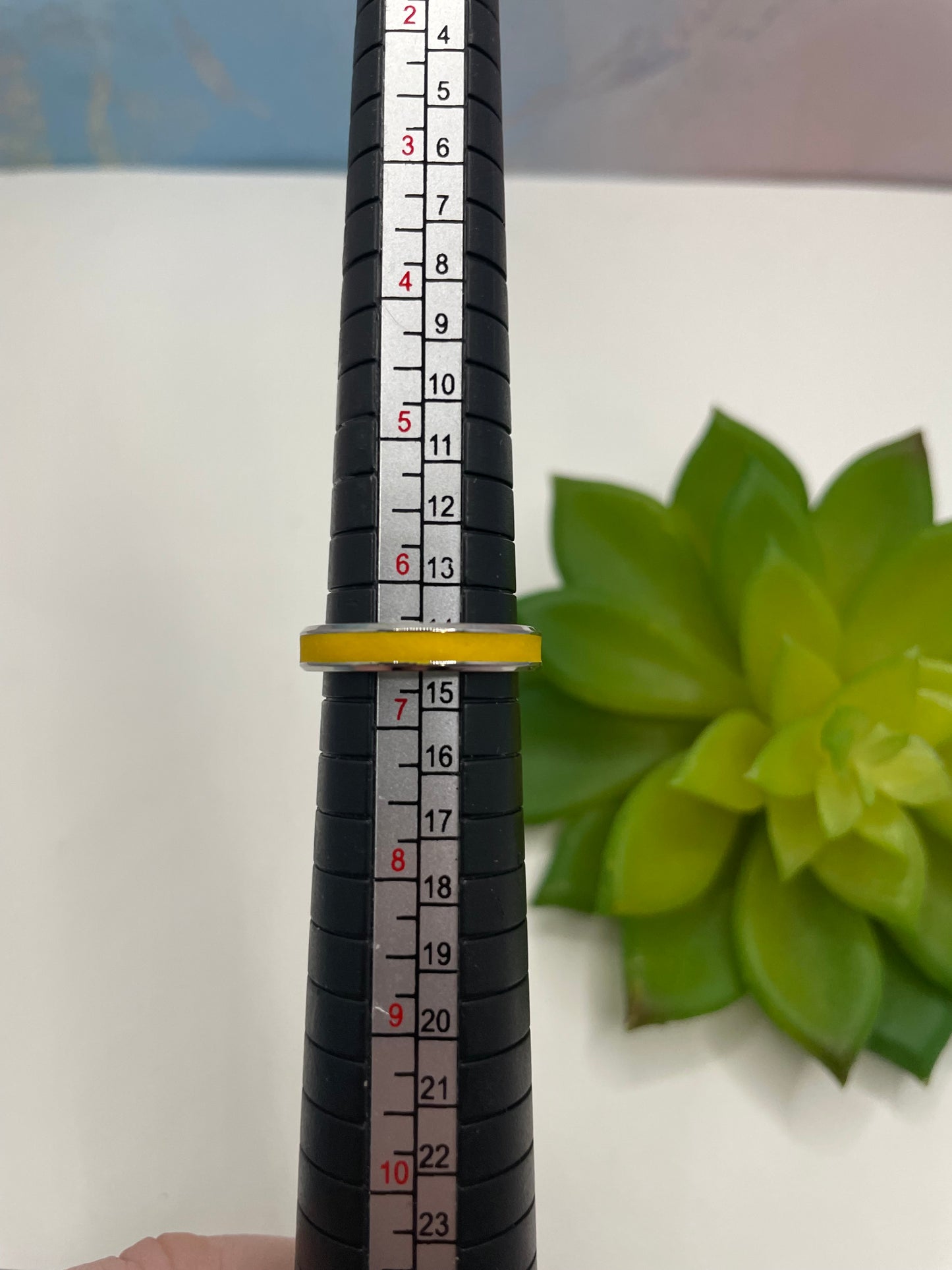 Stainless Steel Ring with Yellow Polymer Clay Inlay-Size 6 ½US