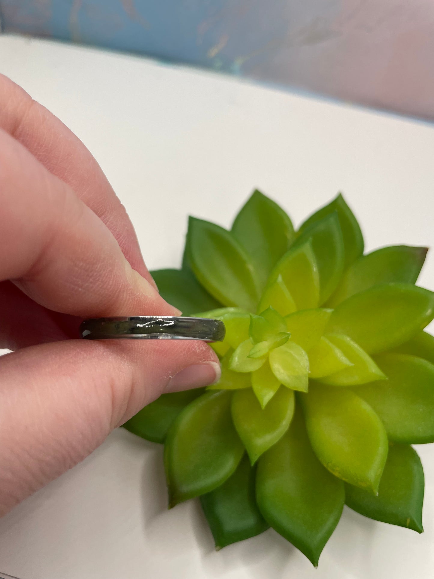 Bague en acier inoxydable avec incrustation en argile polymère camouflage(Finition résine UV)