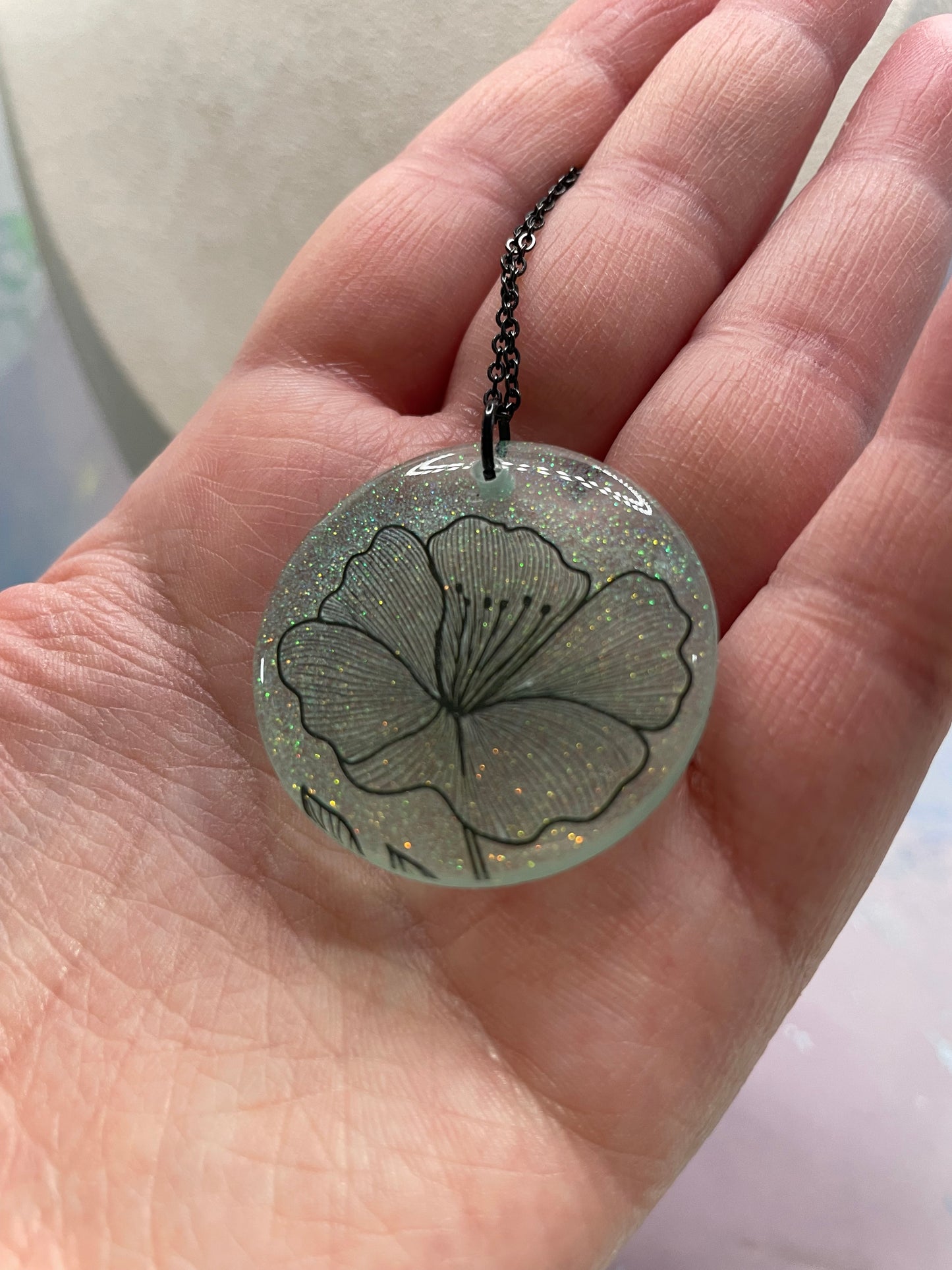 Collier Fleur sur Rond Brillant-Acier Inoxydable+Sans Nickel