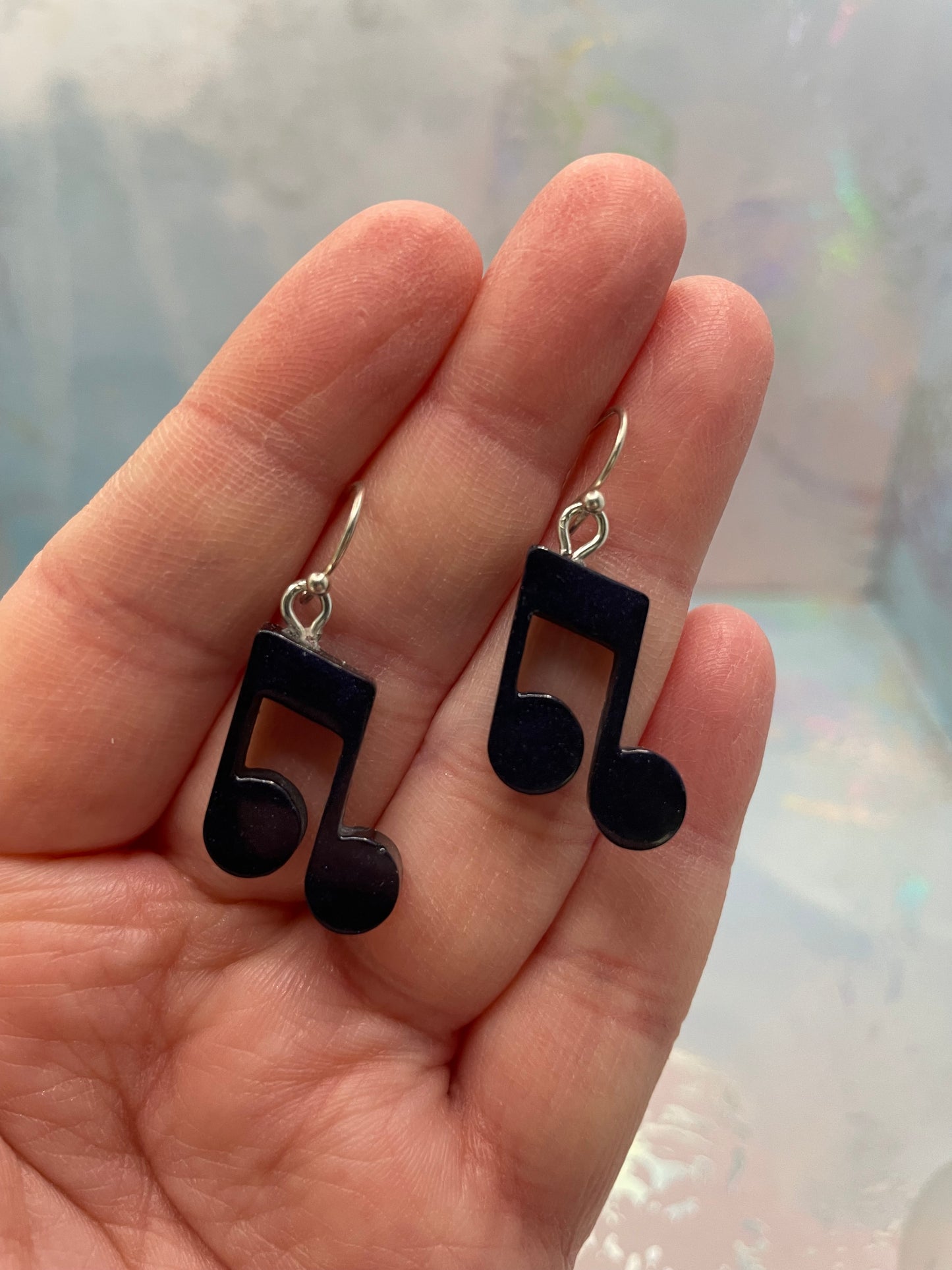 Boucles d’oreilles note de musique bleu foncé-Acier Inoxydable