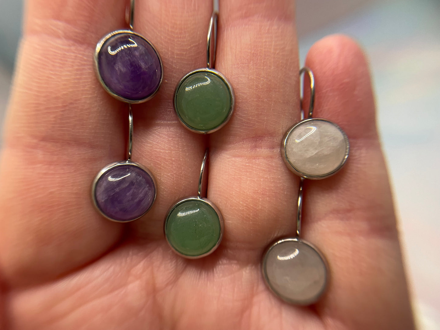 Boucles d’oreilles dormeuse minimalistes en pierre naturelle-Acier Inoxydable