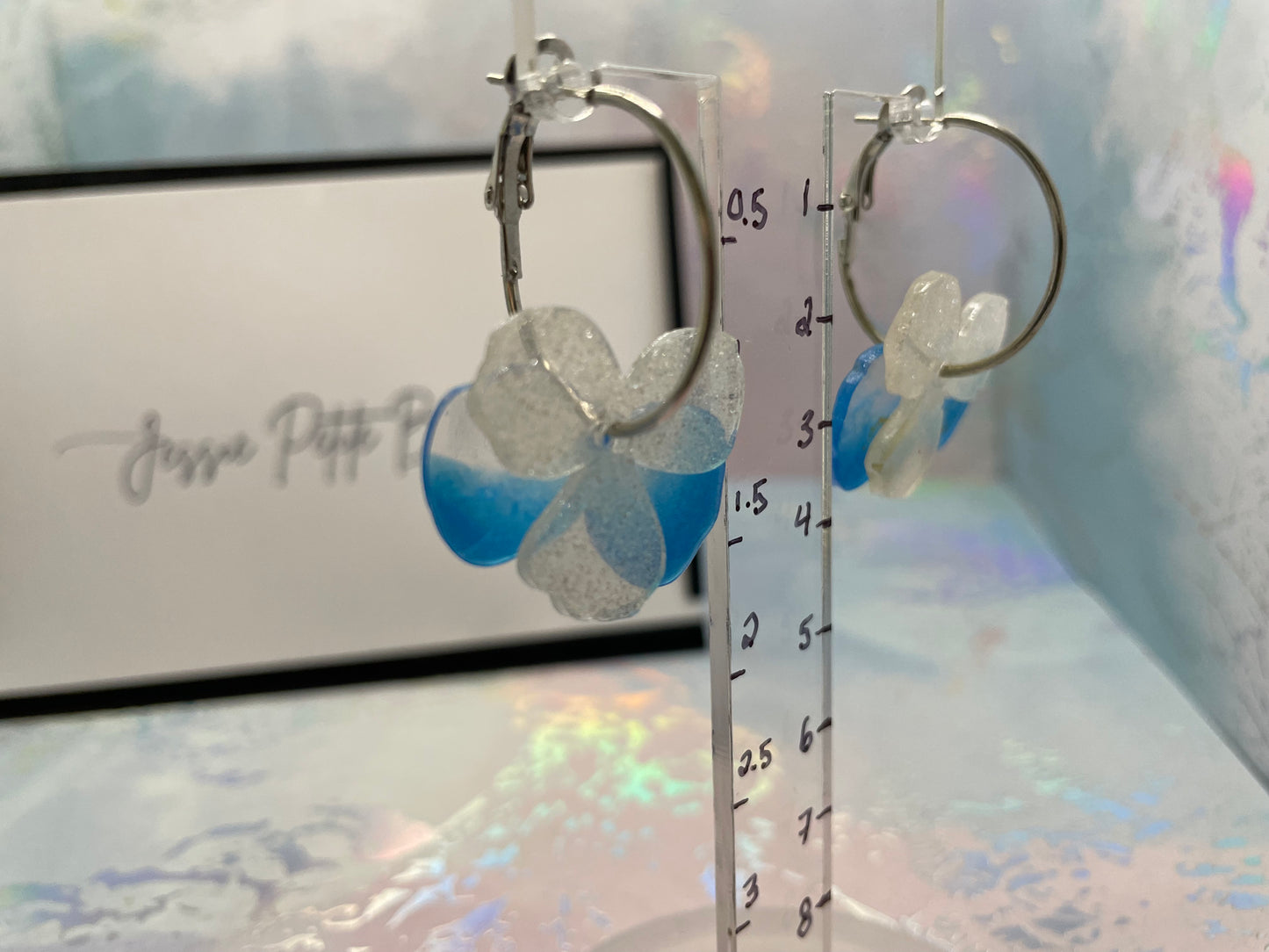 Sparkly Blue Ombre Pansy Hoop Earrings