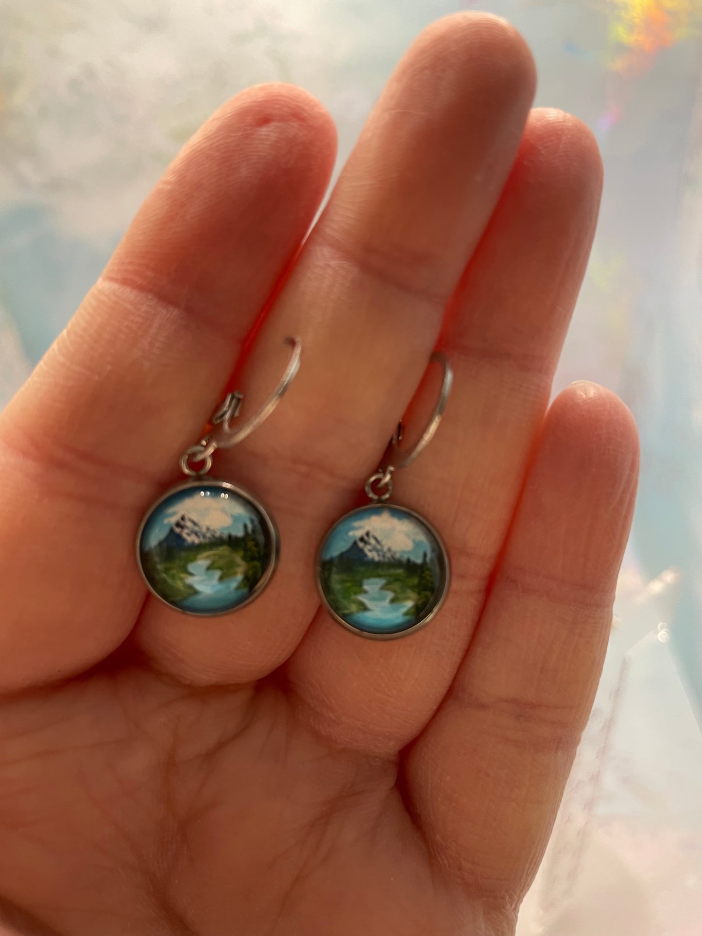 Boucles d’oreilles pendantes montagne cabochon-Sans Nickel