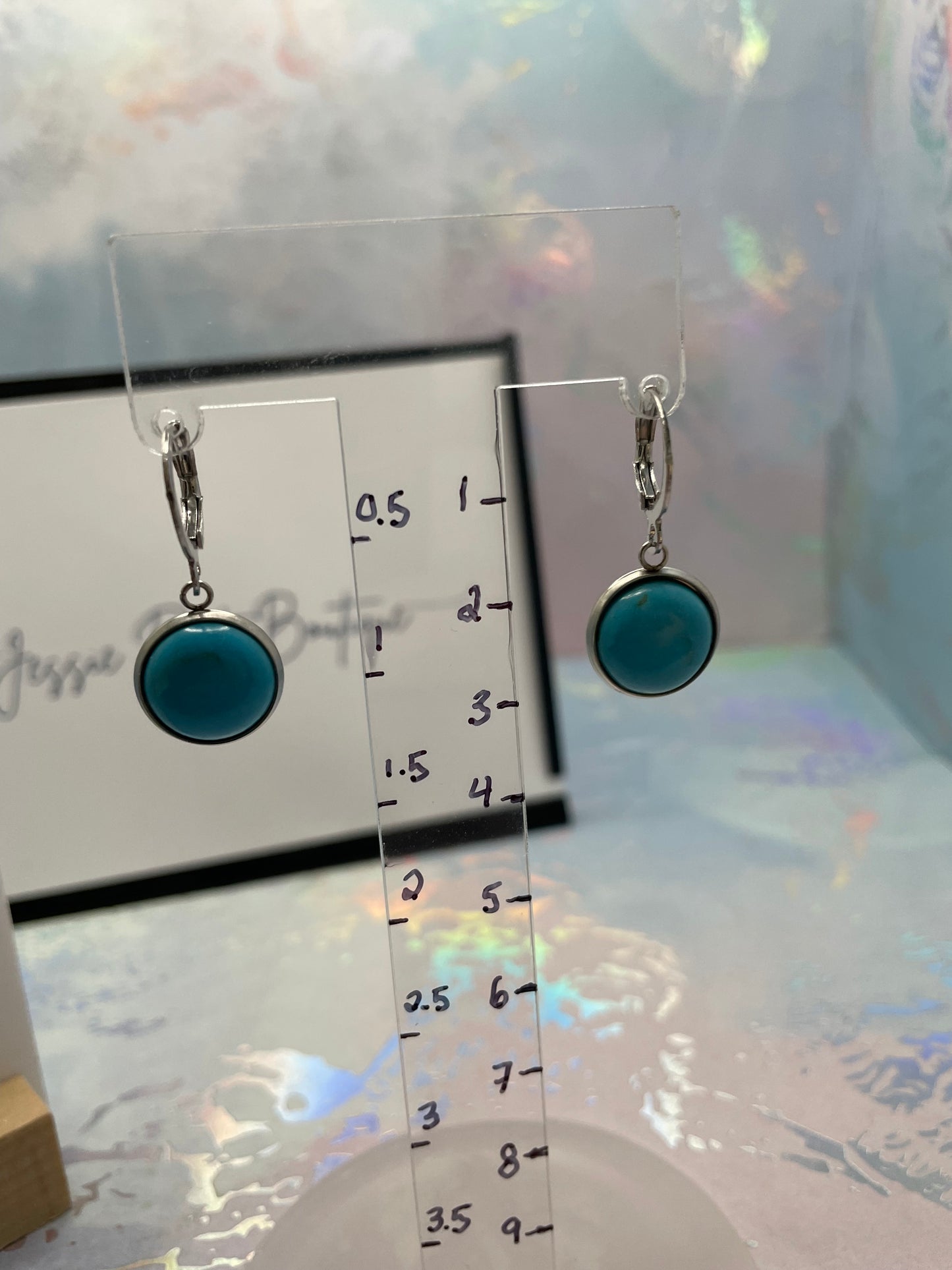 Boucles d’oreilles cabochon turquoise naturelle-Sans Nickel