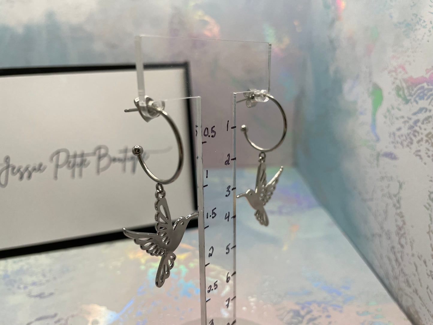 Silver Flying Bird Hoop Drop Earrings-Stainless Steel