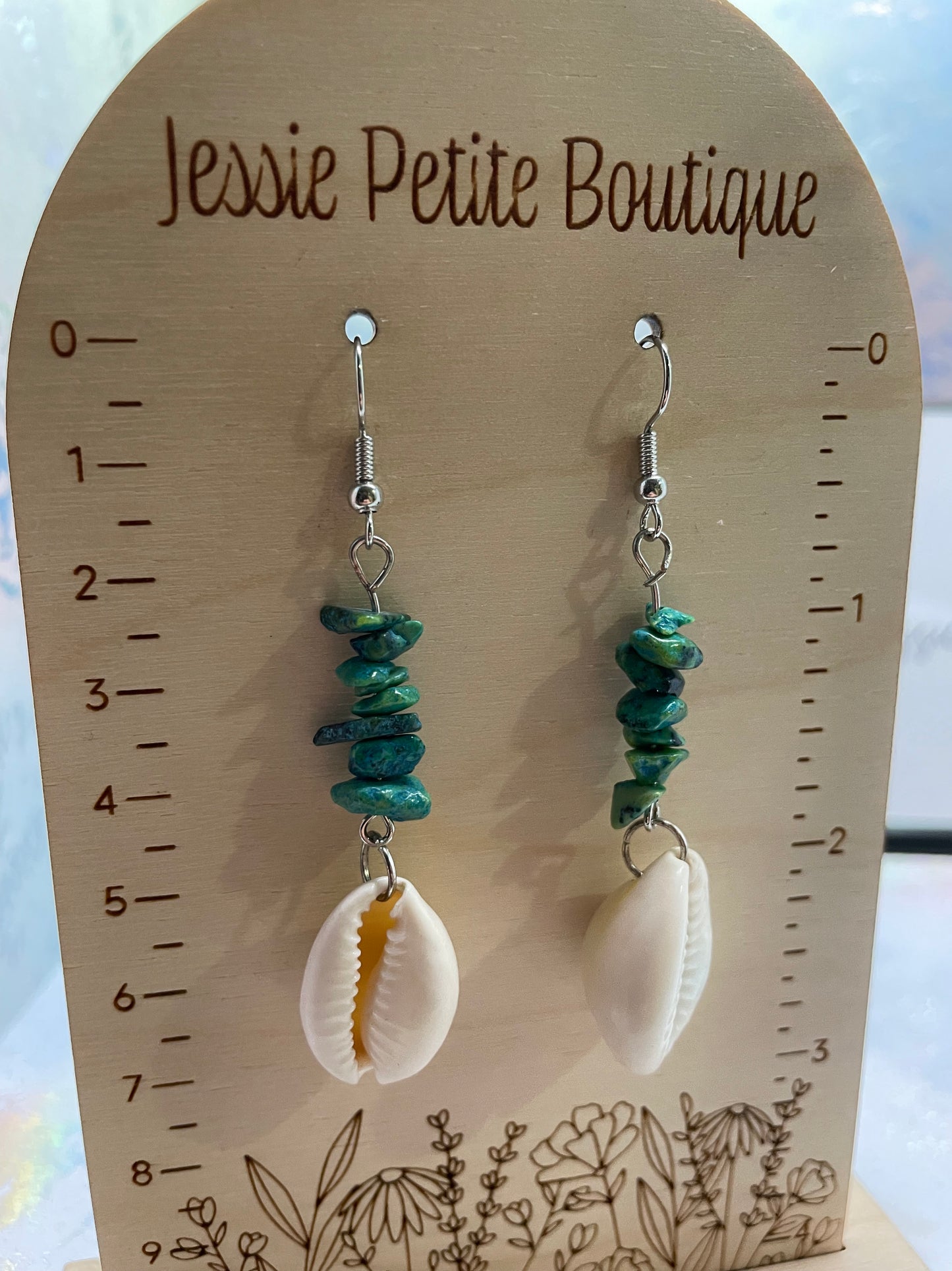 Aloha Earrings - Teal Gemstone Chips with White Shells