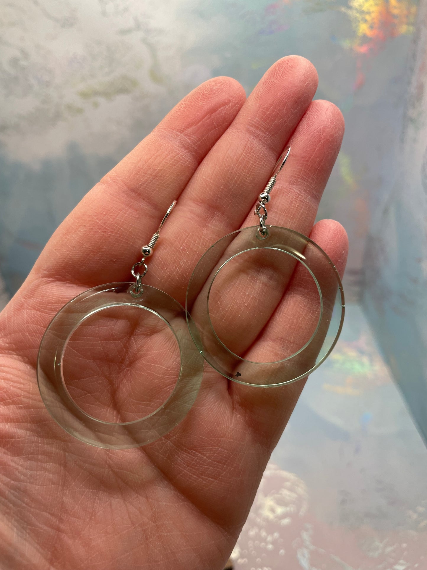 Boucles d'oreilles cercle bleu/vert transparent-sans nickel