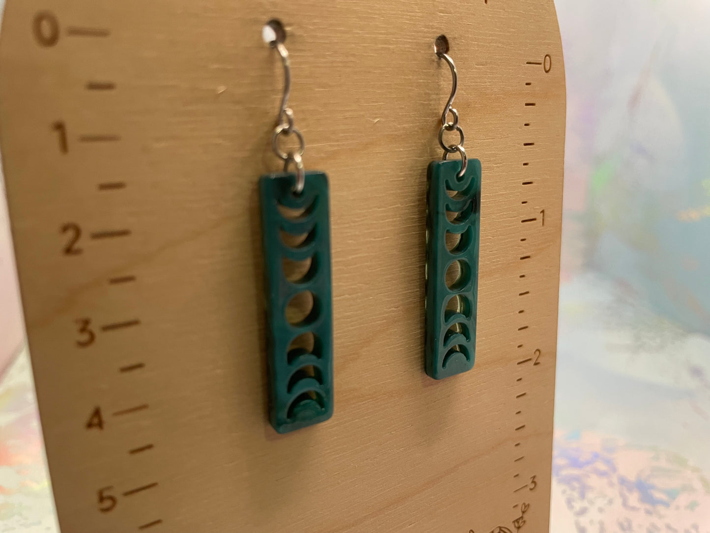 Boucles d’oreilles rectangulaires phases de lune sarcelle