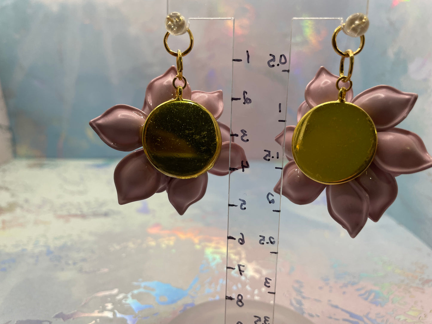 Boucles d’oreilles fleur rose avec perles pendante-Sans Nickel