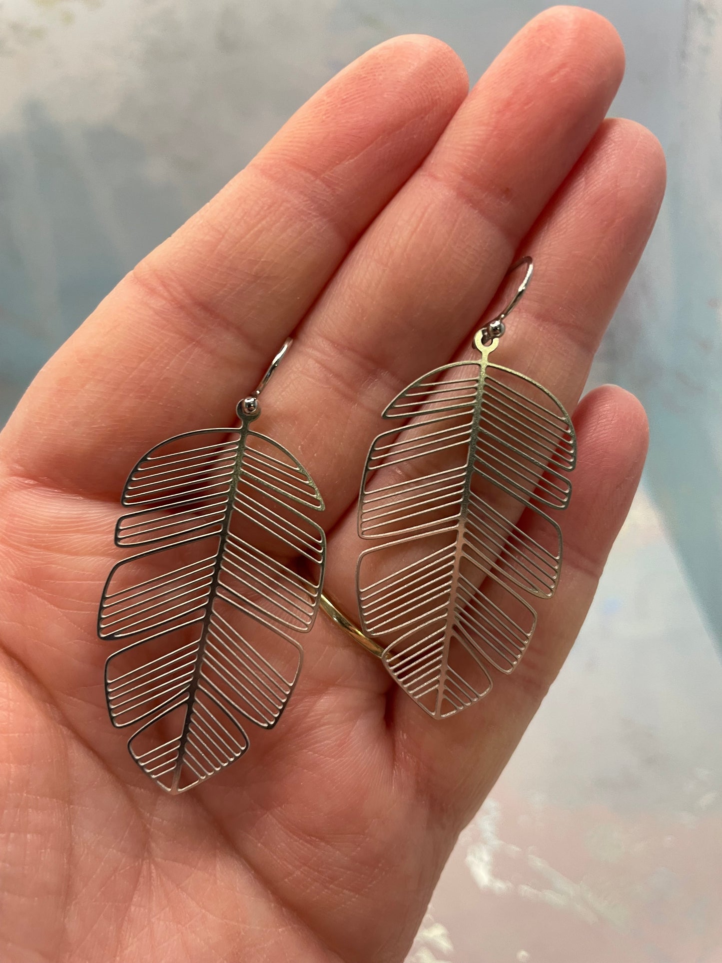 Silver Long Leaf Filigree Earrings-Nickel Free