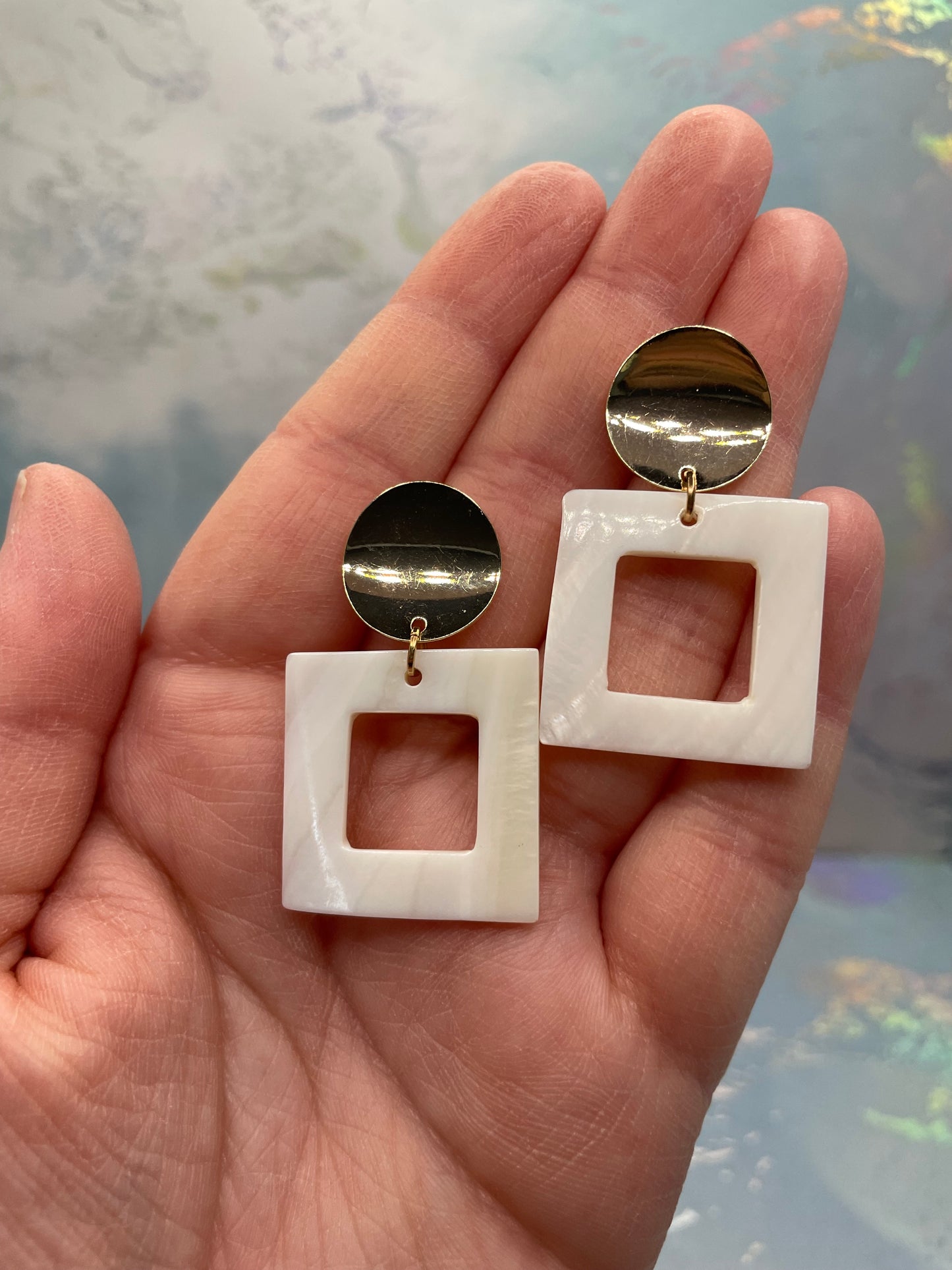 Boucles d’oreilles carrées en coquillage-Sans Nickel