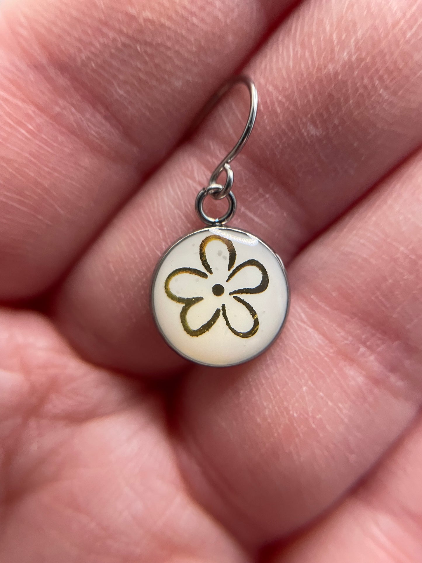 Gold Floral Round Earrings-Stainless Steel