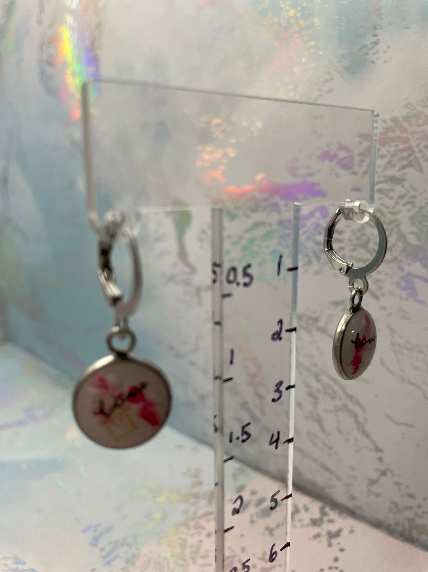 Love Mini Round Dangle Earrings-Nickel-Free Lever Back