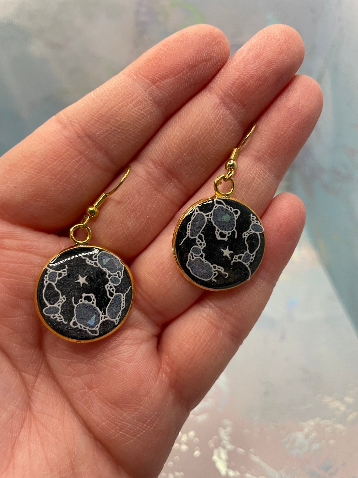 Boucle d'oreille cabochon doré Cosmos -Acier Inoxydable