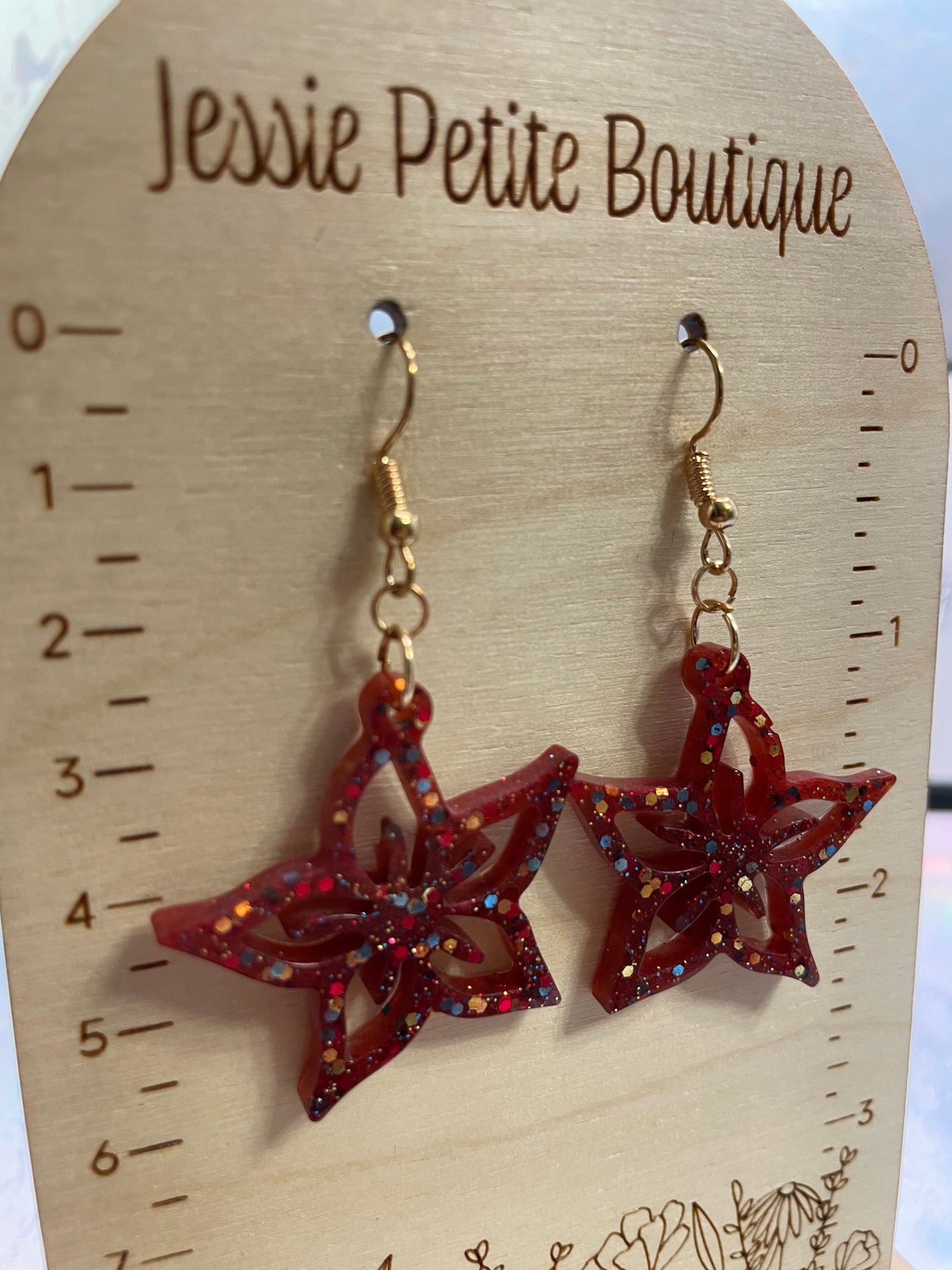 Sparkly Red Flower Earrings