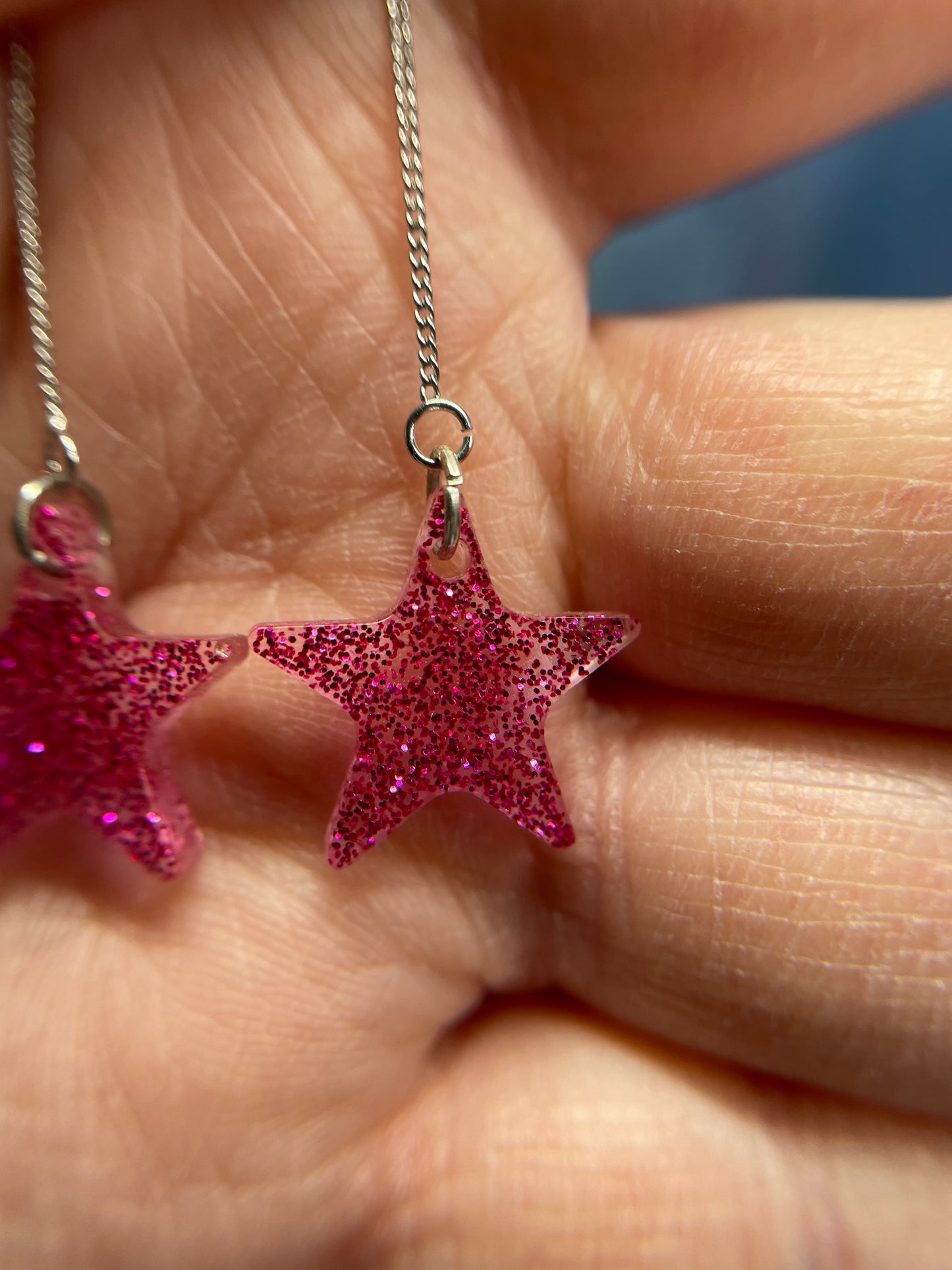 Pink Glitter Star Threader Earrings-Nickel Free