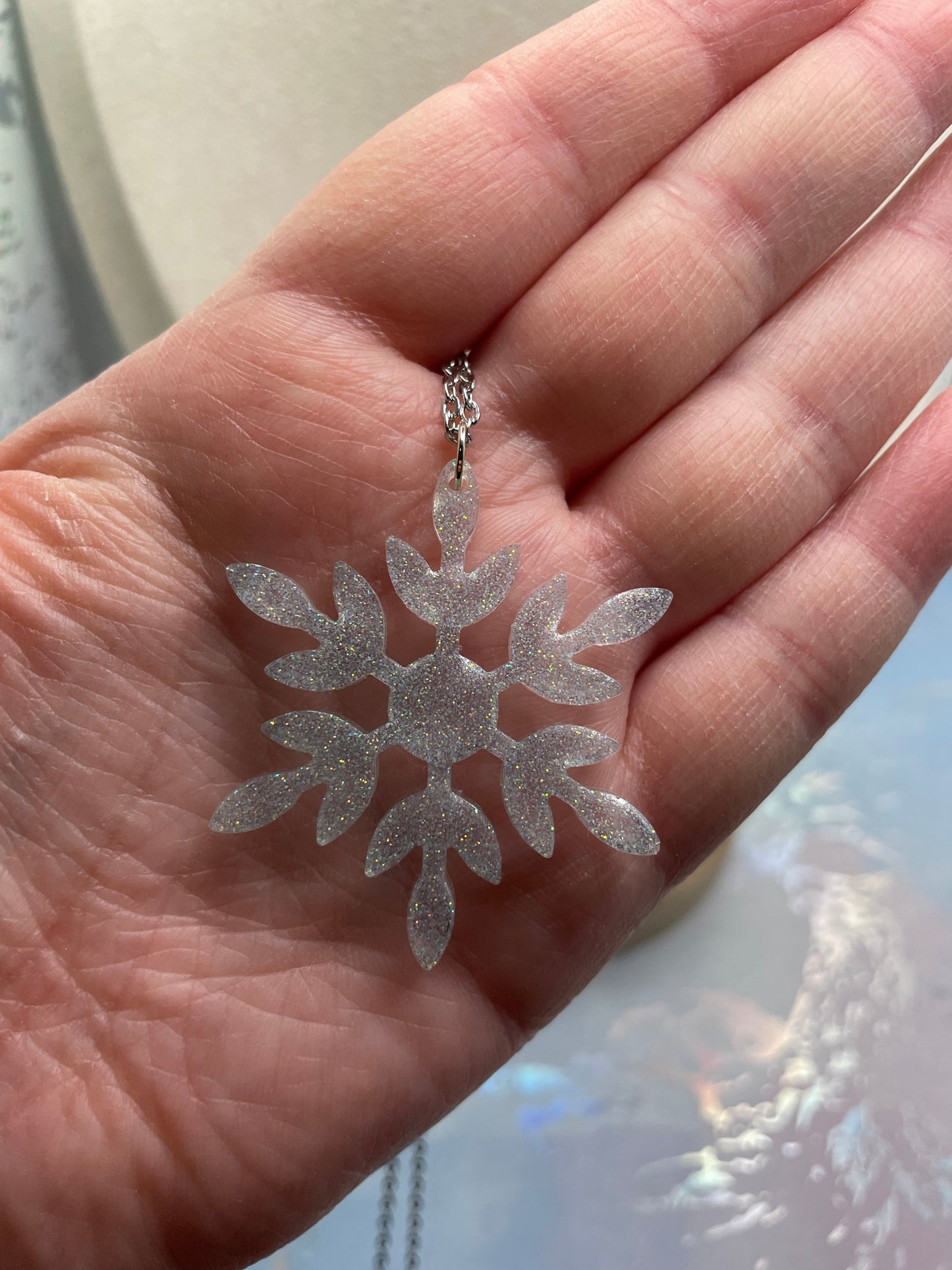 Collier Flocon de Neige Bleu Transparent Scintillant