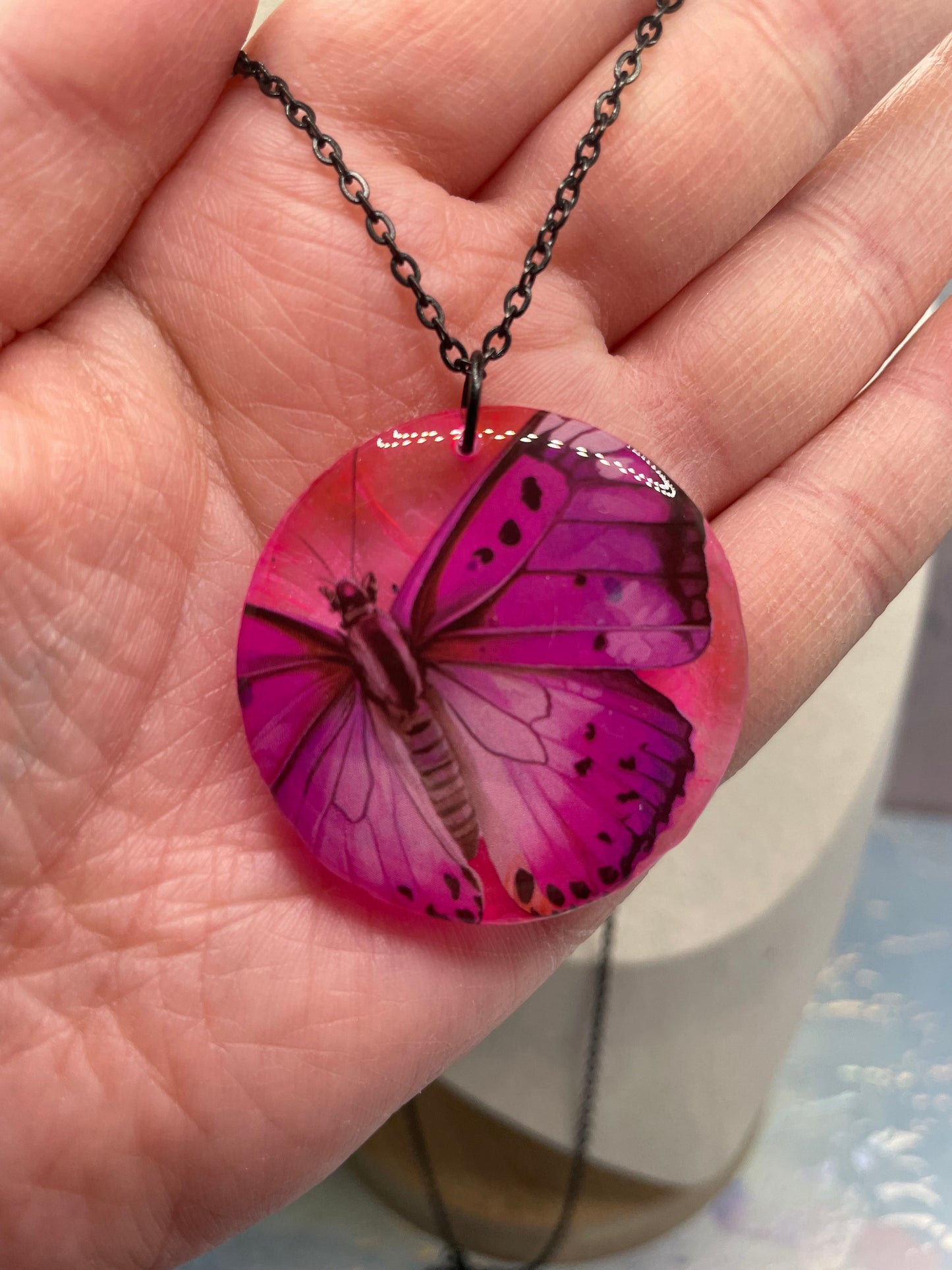 Collier Rond Papillon Rose