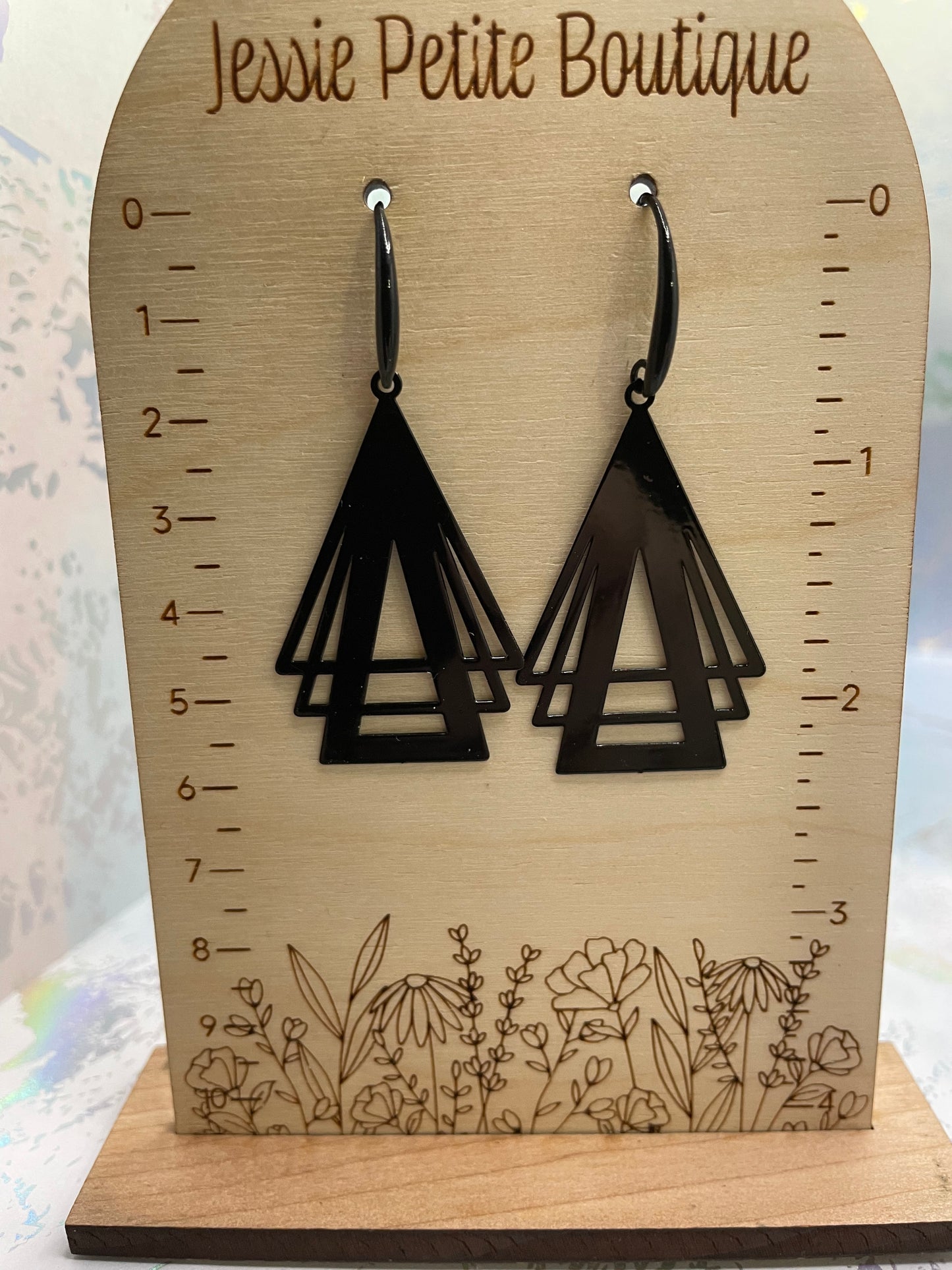 Boucles d'oreilles triple triangle noir