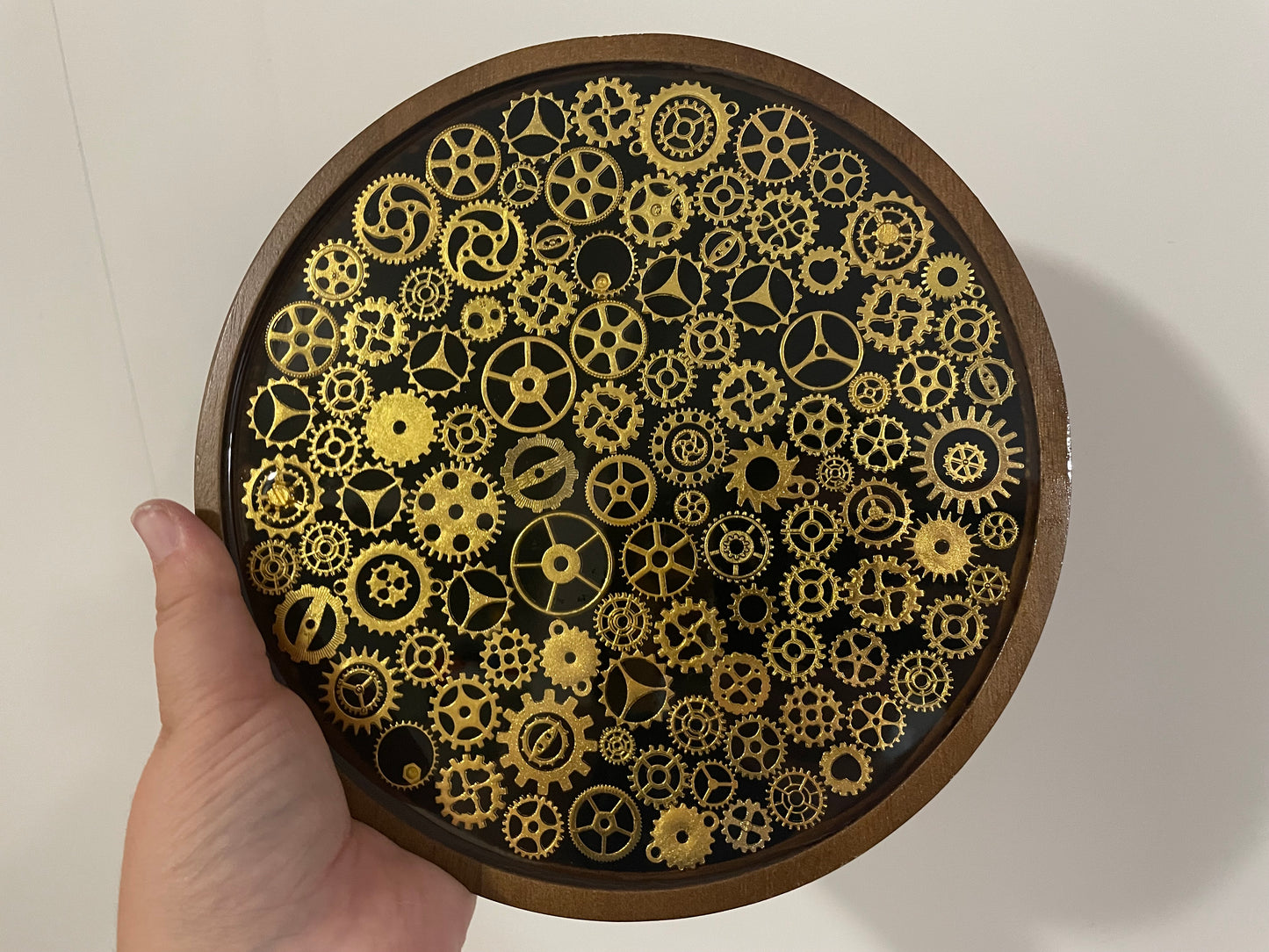 Round Wooden Steampunk Tray
