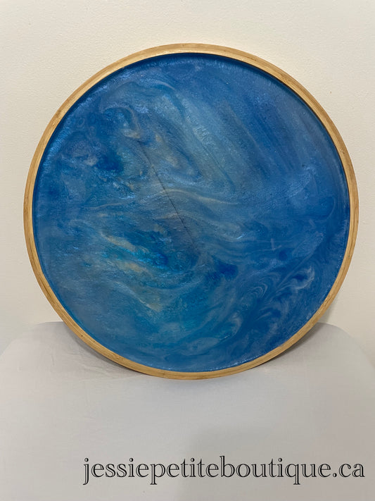 Ocean Blue Swirl Wooden Lazy Susan