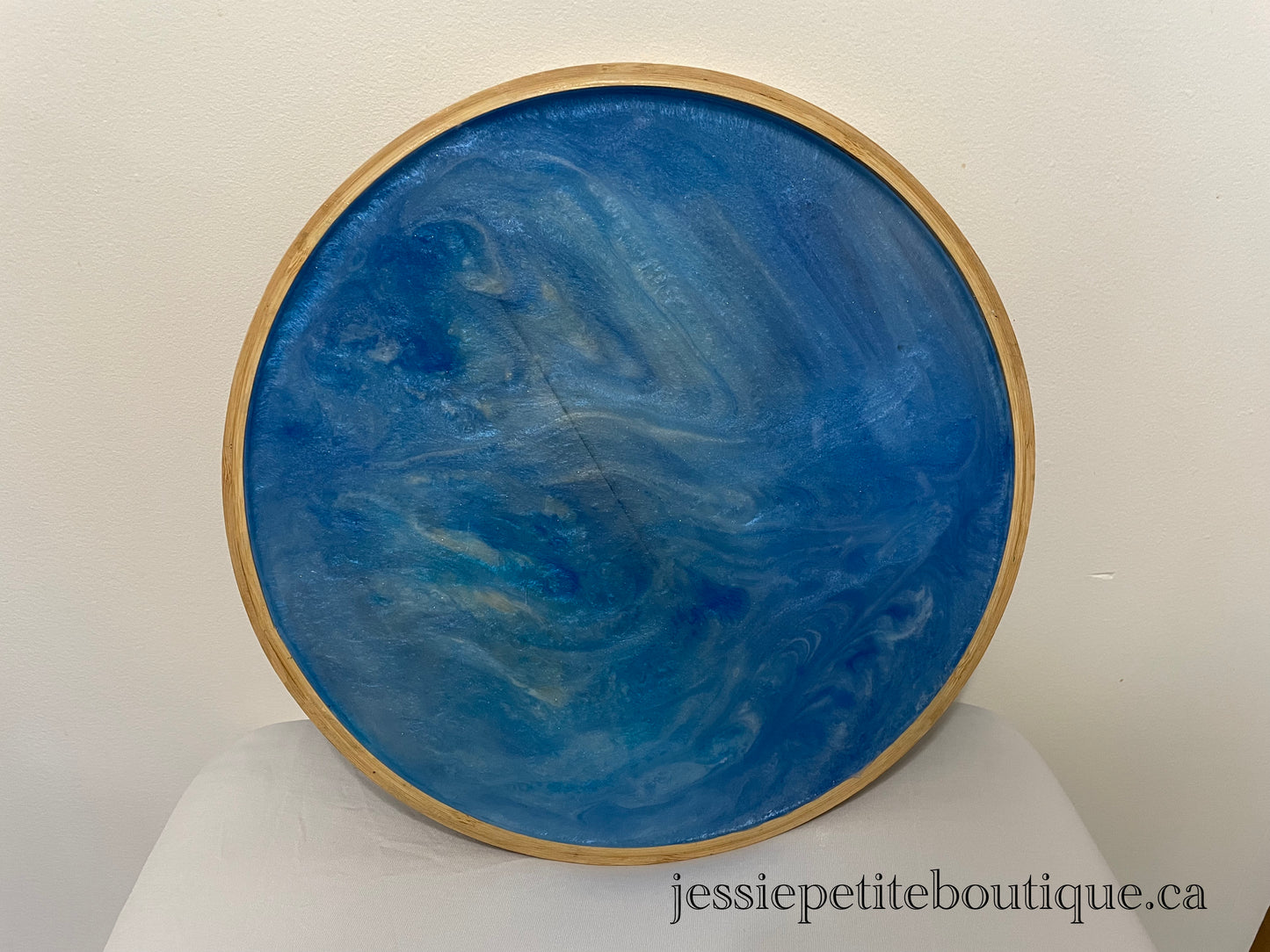 Ocean Blue Swirl Wooden Lazy Susan