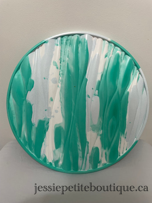 Large Eco-Resin Round Tray – Green & White Swirl