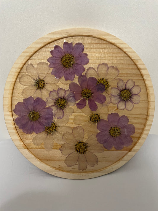 Wooden Sofa Tray with Real Dried Flowers