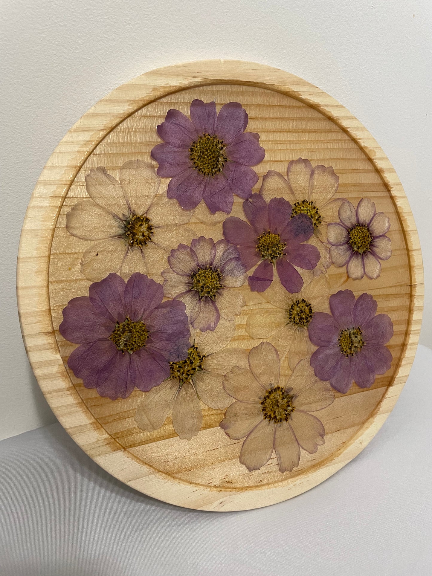 Wooden Sofa Tray with Real Dried Flowers