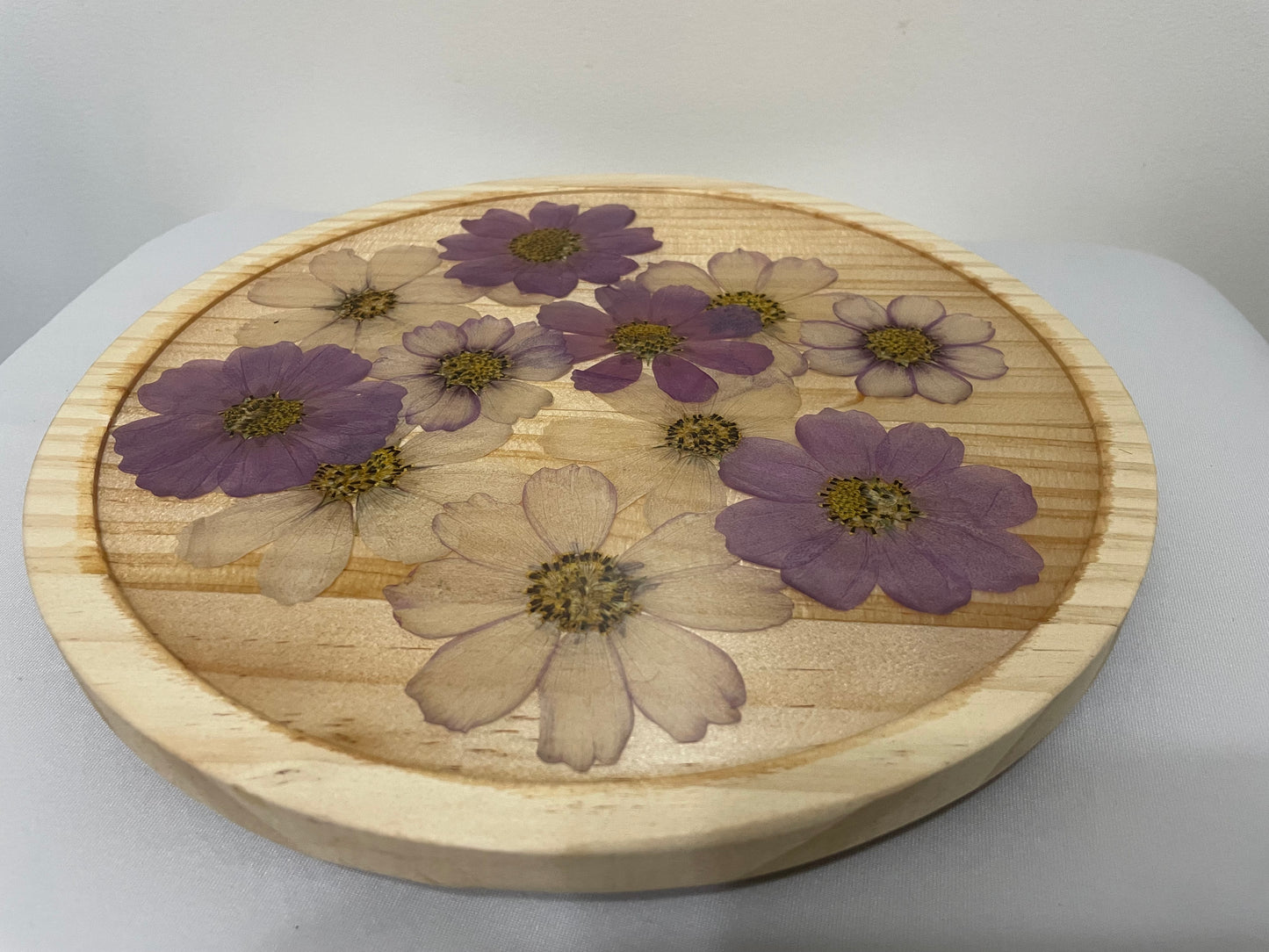 Wooden Sofa Tray with Real Dried Flowers
