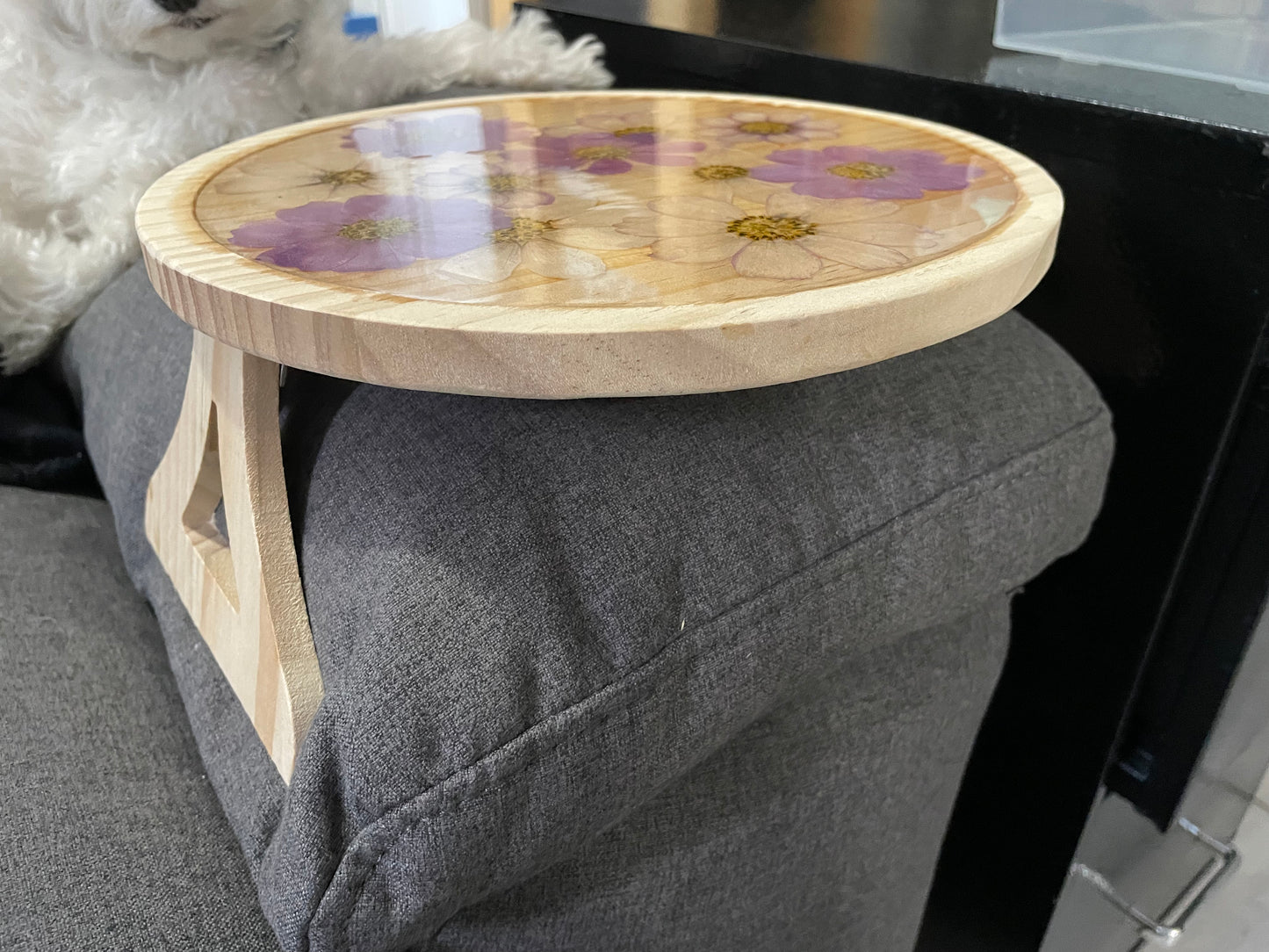 Wooden Sofa Tray with Real Dried Flowers