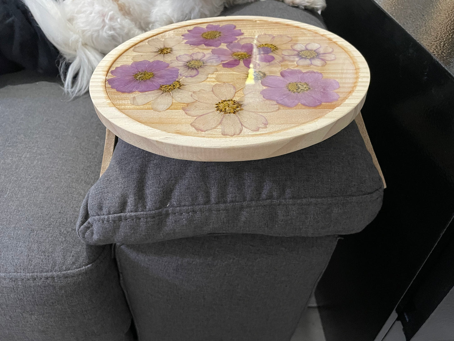 Wooden Sofa Tray with Real Dried Flowers
