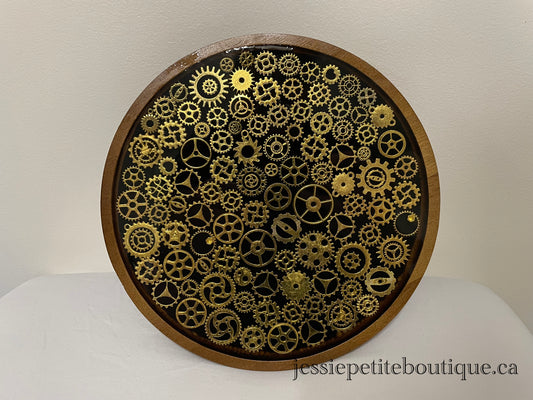 Round Wooden Steampunk Tray