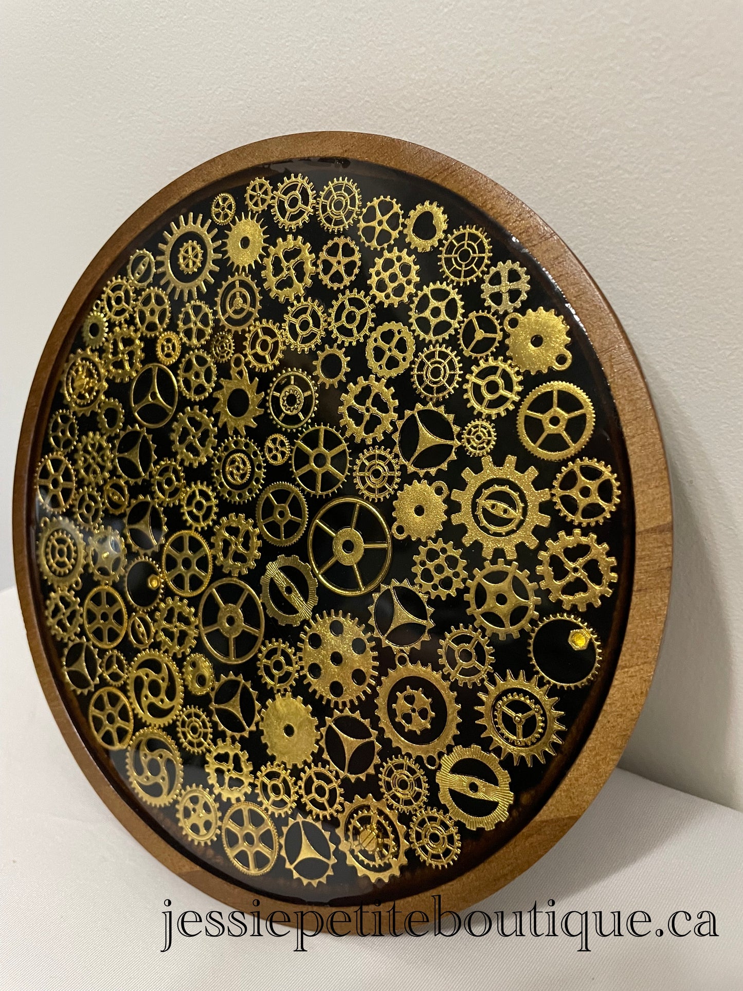 Round Wooden Steampunk Tray
